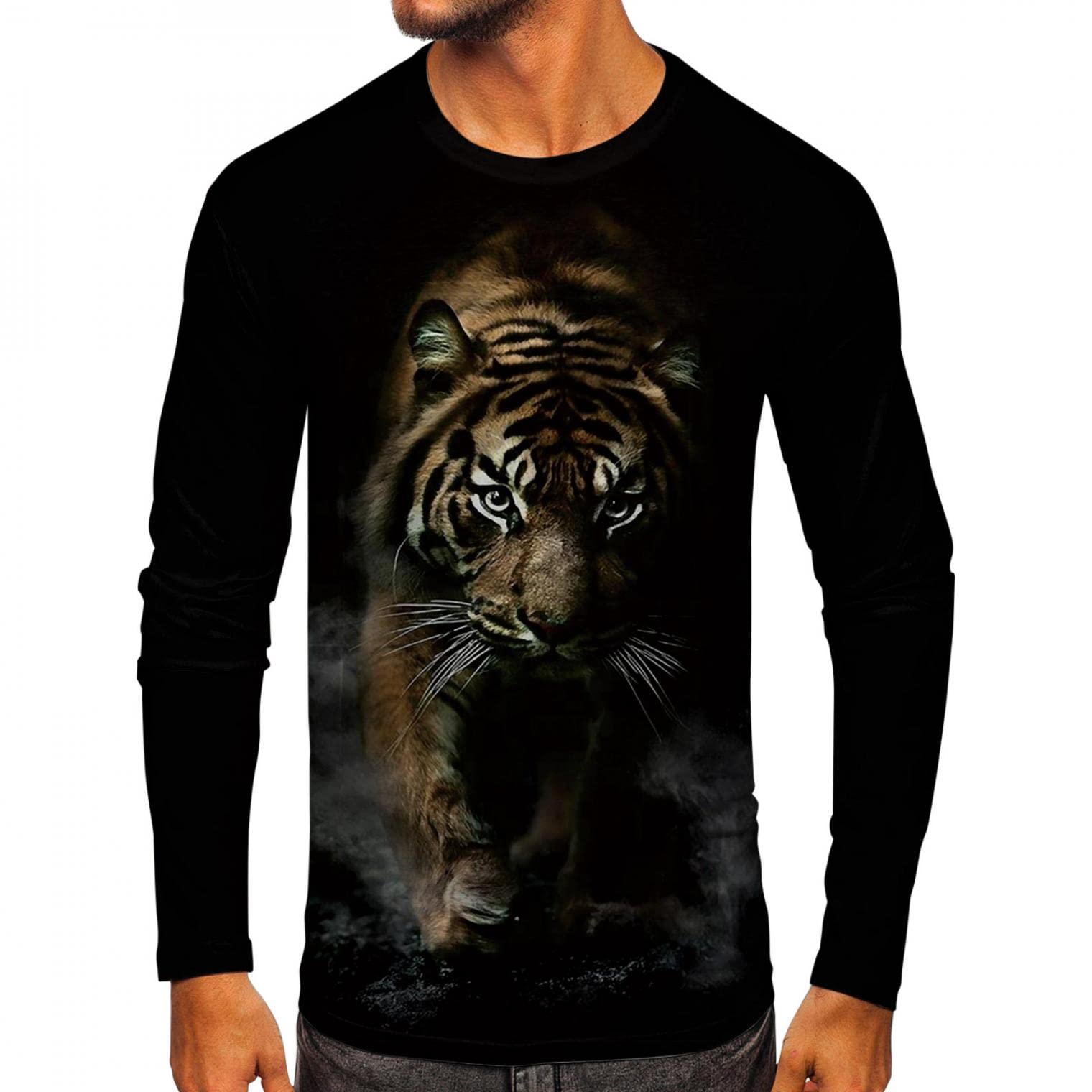 BEUU Men's 3D Lion Wolf Print Long Sleeve T-Shirt - Gym Workout, Hiking & Athletic Performance Tee - Fashionable Casual Sweatshirt for Outdoor Activities & Streetwear