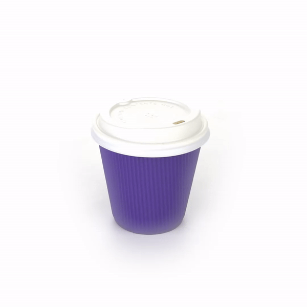 Royal Purple Ripple Wall Coffee Cups with White Lids - 8 oz Disposable Paper Cups (3.5