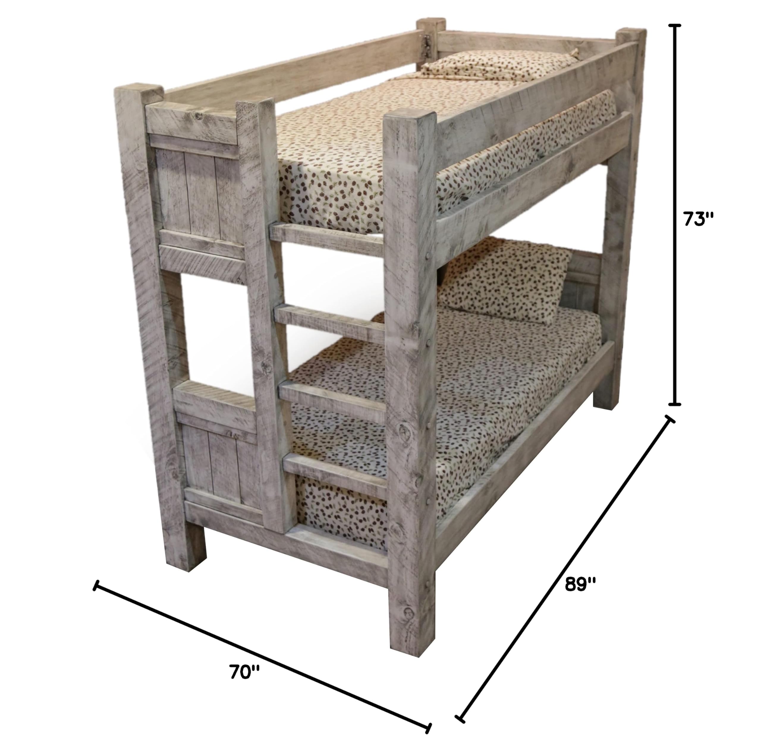 Farmhouse Style Queen Over Queen Bunk Bed with Timber Peg Design - Thunder White Finish | Space-Saving Bedroom Furniture for Kids, Teens & Guest Rooms
