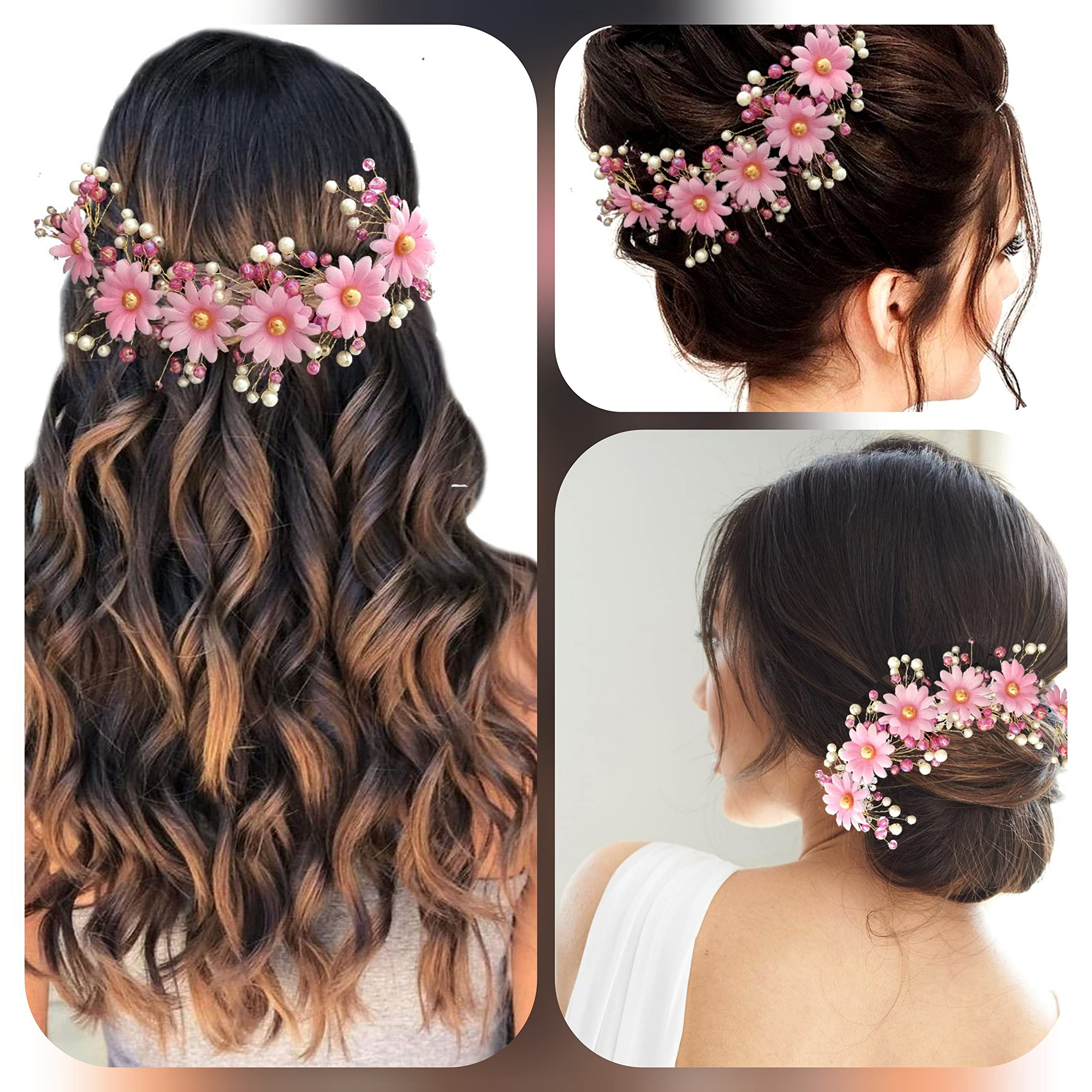 Elegant Bridal Hair Pins with White & Pink Pearl Flowers - Round Artificial Floral Hair Accessories for Women - Perfect for Weddings, Prom, and Special Occasions
