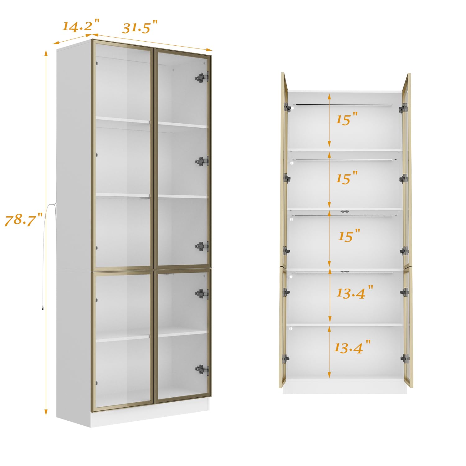 5-Tier Curio Display Cabinet with LED Lights - Glass Door Bookshelf for Collectibles, Books & Decor - White Modern Storage Shelf for Living Room, Bedroom & Office