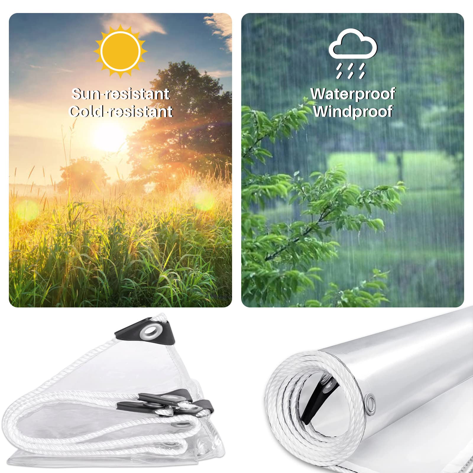 Heavy Duty Clear PVC Vinyl Tarpaulin - Waterproof, Transparent, Tear-Resistant with Reinforced Edges & Grommets | UV Protection for Greenhouse Cover, Patio Shade, Garden Protection, Outdoor Canopy, Pavilion Shelter | Perfect for Camping, Construction, Pool Cover & Emergency Weather Protection