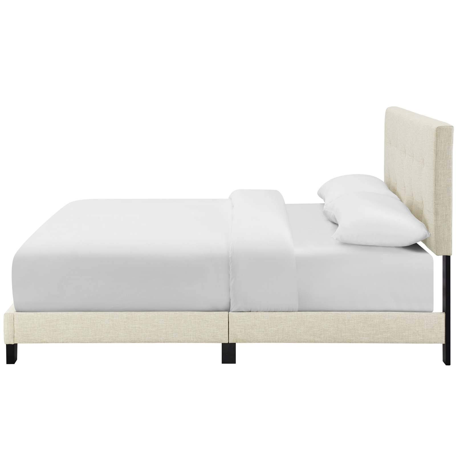 Modern Contemporary Urban Design Fabric Platform Bed Frame in Beige - Perfect for Minimalist and Scandinavian Style Bedrooms