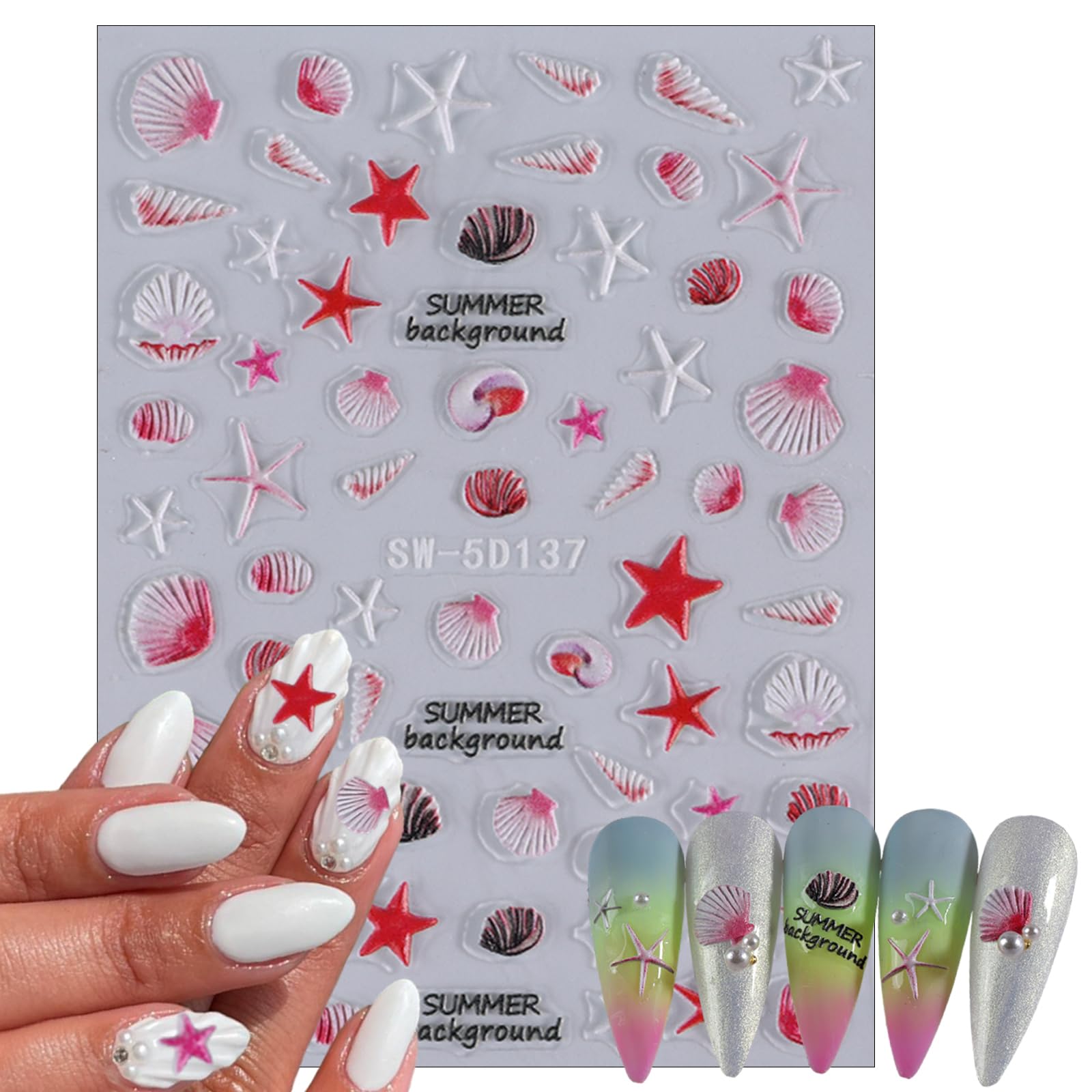 5D Starfish Seashell Nail Stickers - Summer Ocean Nail Art for Women DIY