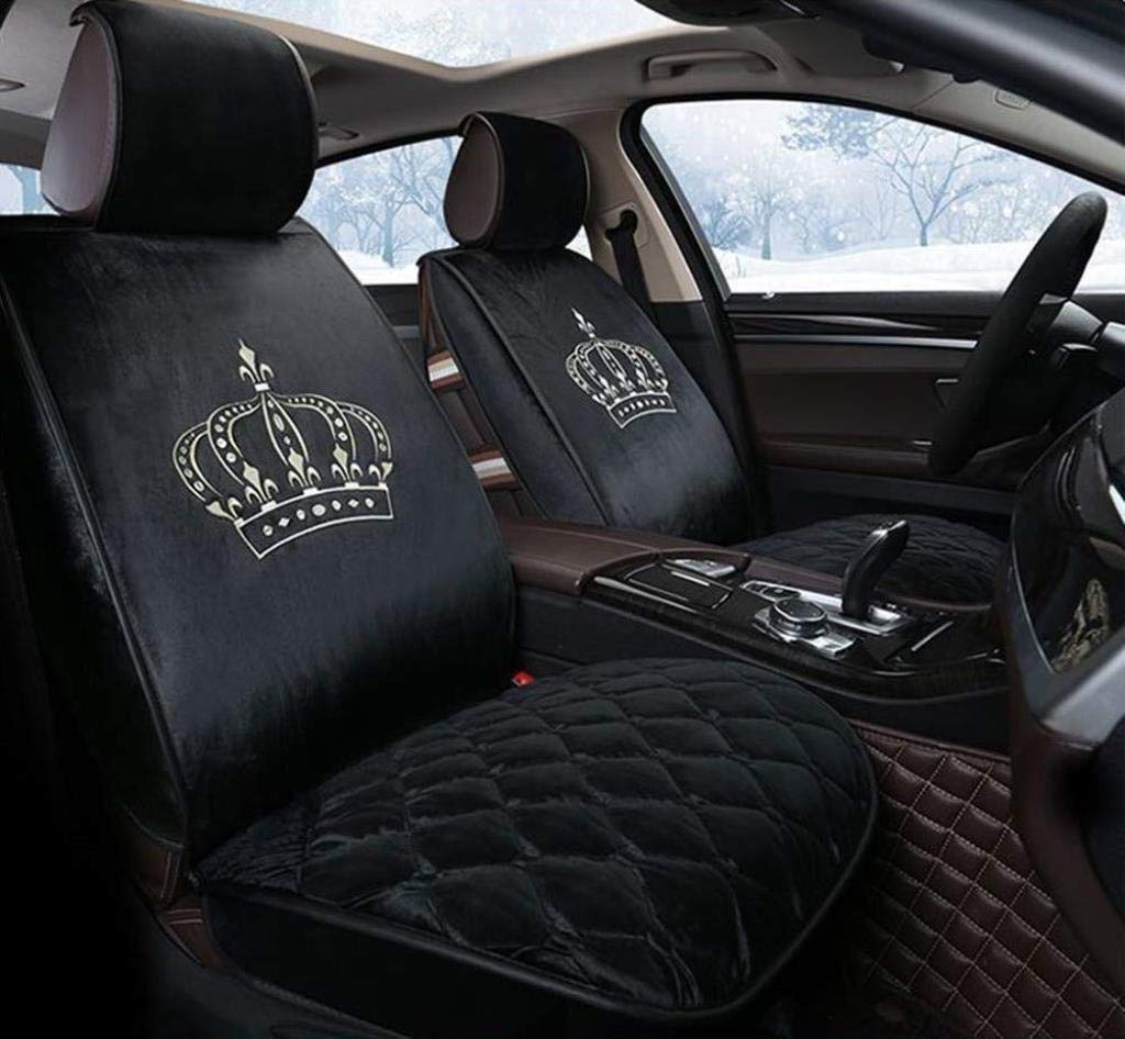 BWBW Universal Full Set Car Seat Covers - Winter Plush Seat Protectors for Cars, Trucks & SUVs | Soft & Durable Pink/Black Cushion | Perfect for Cold Weather & Long Drives