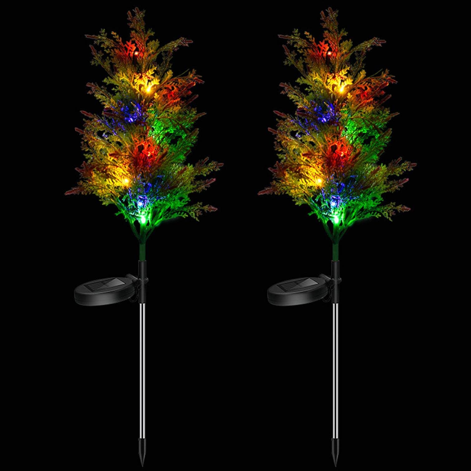 Solar Powered Christmas Tree Garden Lights - Outdoor Waterproof Solar Yard Decoration with Multi-Color Flickering LED for Patio, Lawn, Pathway | Perfect for Holiday Decor, Landscape Lighting & Backyard Ambience