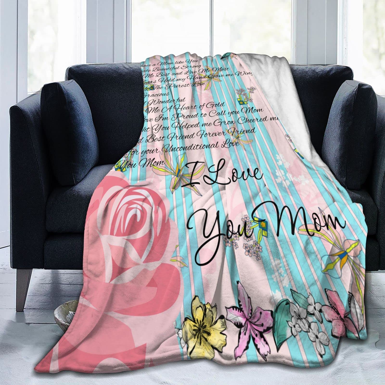 Soft I Love You Mom Gift Blanket - 80x60 Inch Cozy Throw for Mother's Day, Birthday, Christmas - Unique Present from Daughter or Son - Perfect for Cuddling, Home Decor, and Special Occasions