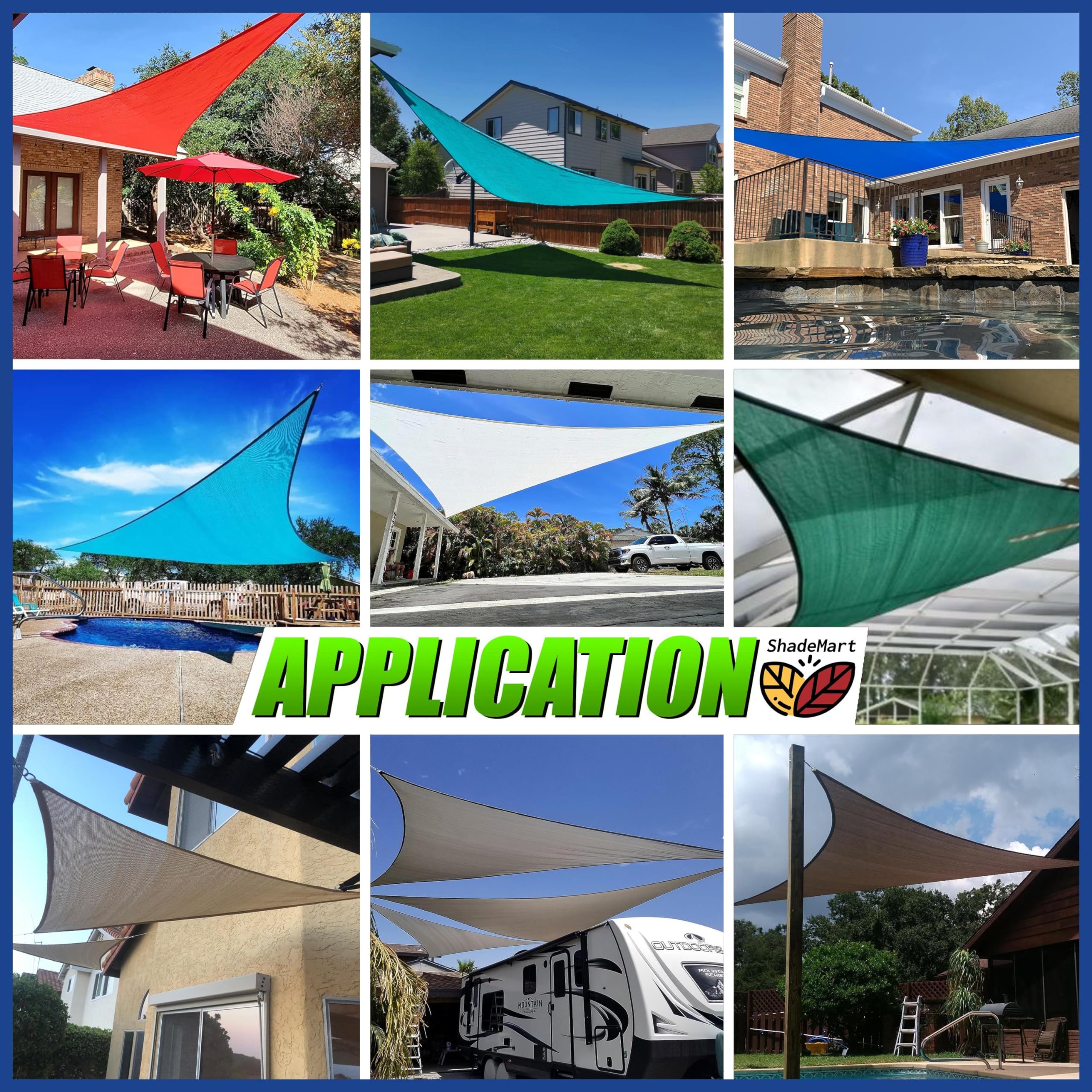 ShadeMart 16' x 16' x 16' Triangle Sun Shade Sail - UPF50+ UV Protection, Water & Air Permeable Canopy Fabric for Patio, Garden, Pool & Outdoor Shade - Heavy Duty & Custom Sizes Available