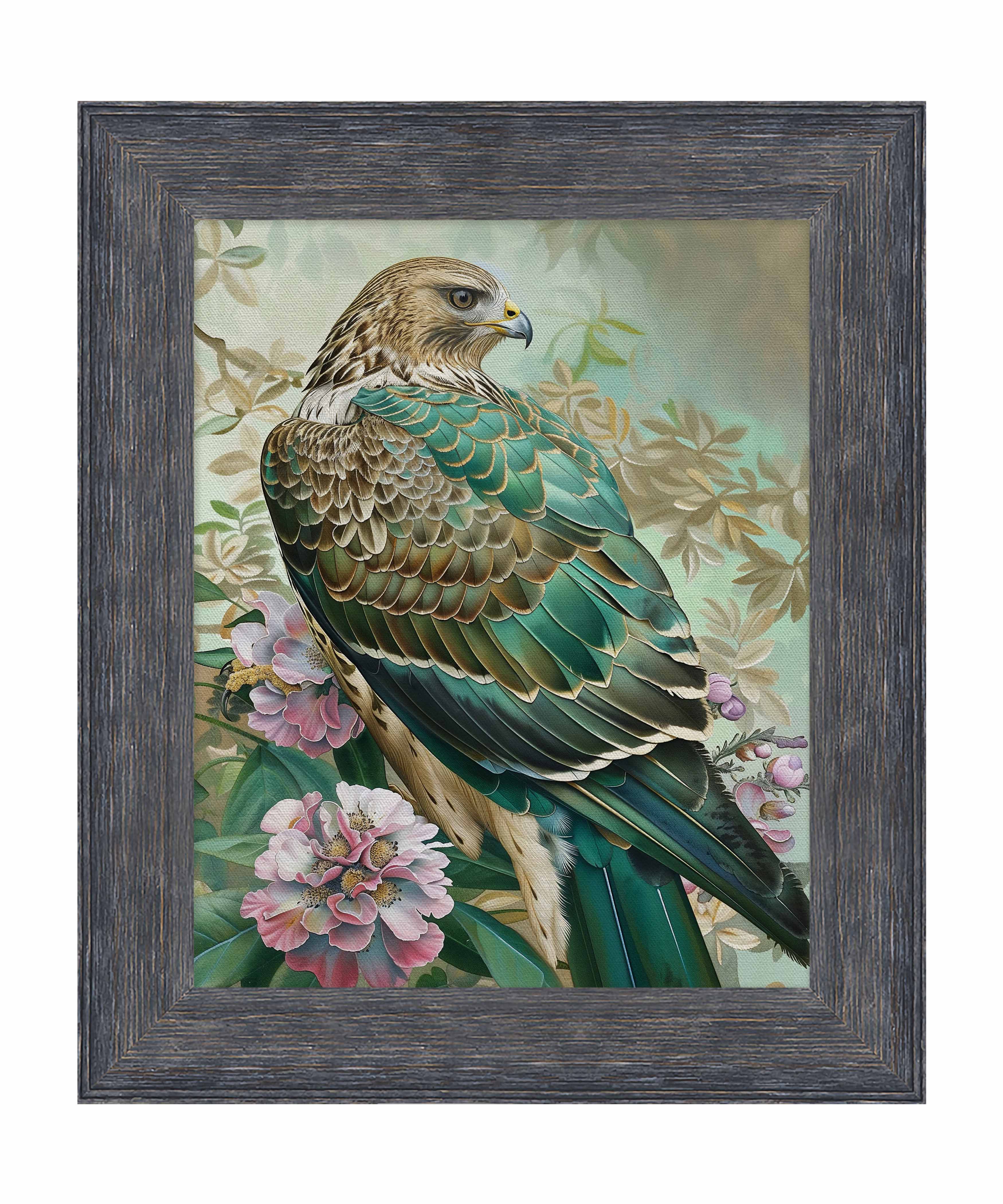 Emerald Majesty Hawk Amidst Blossoms Limited Edition Canvas Wall Art - Nature Inspired Home Decor for Living Room, Bedroom & Office