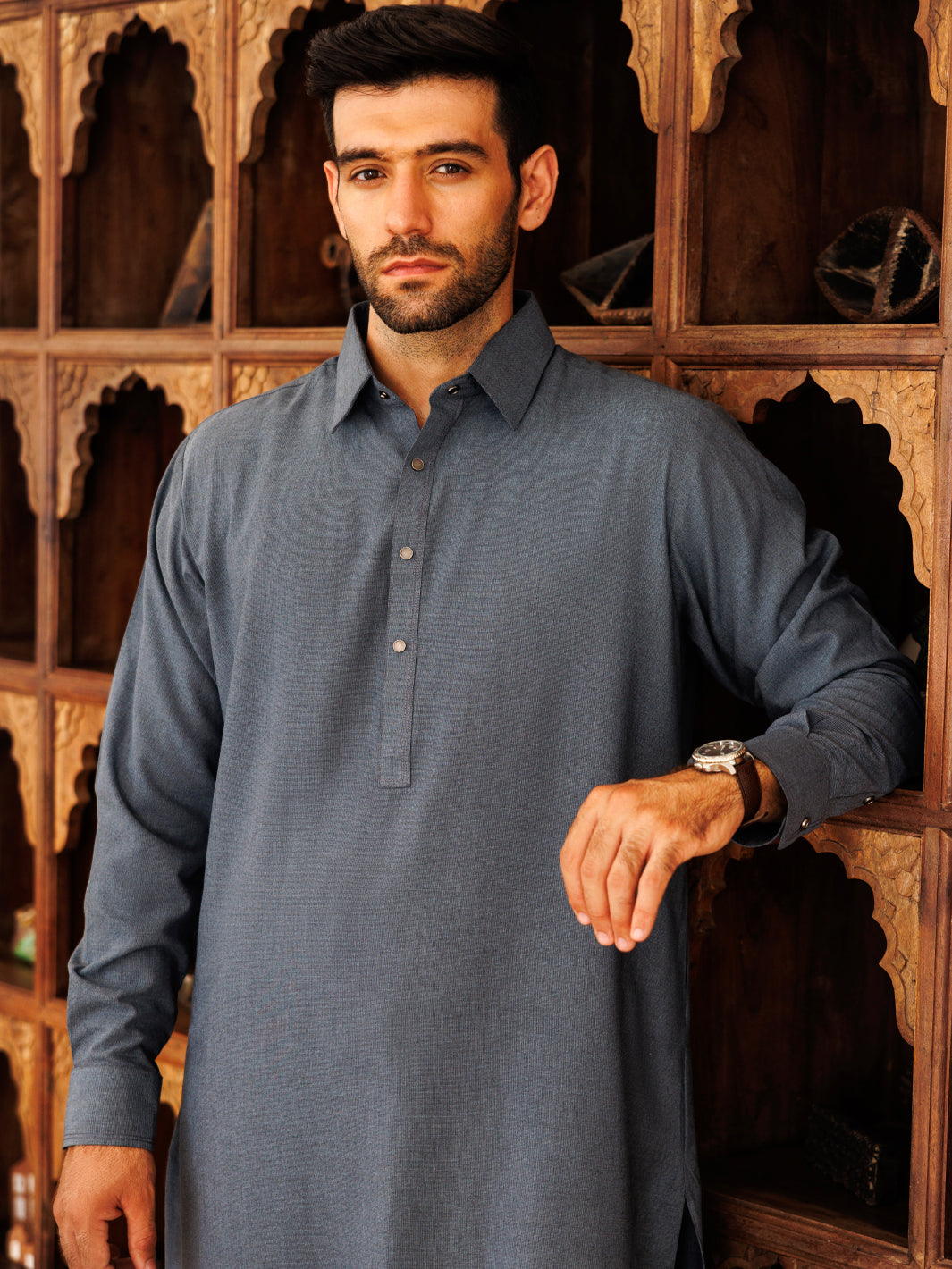 Stylish Blended Blue Shalwar Kameez by J. Junaid Jamshed - Premium Pakistani Traditional Outfit for Weddings, Festivals & Special Occasions