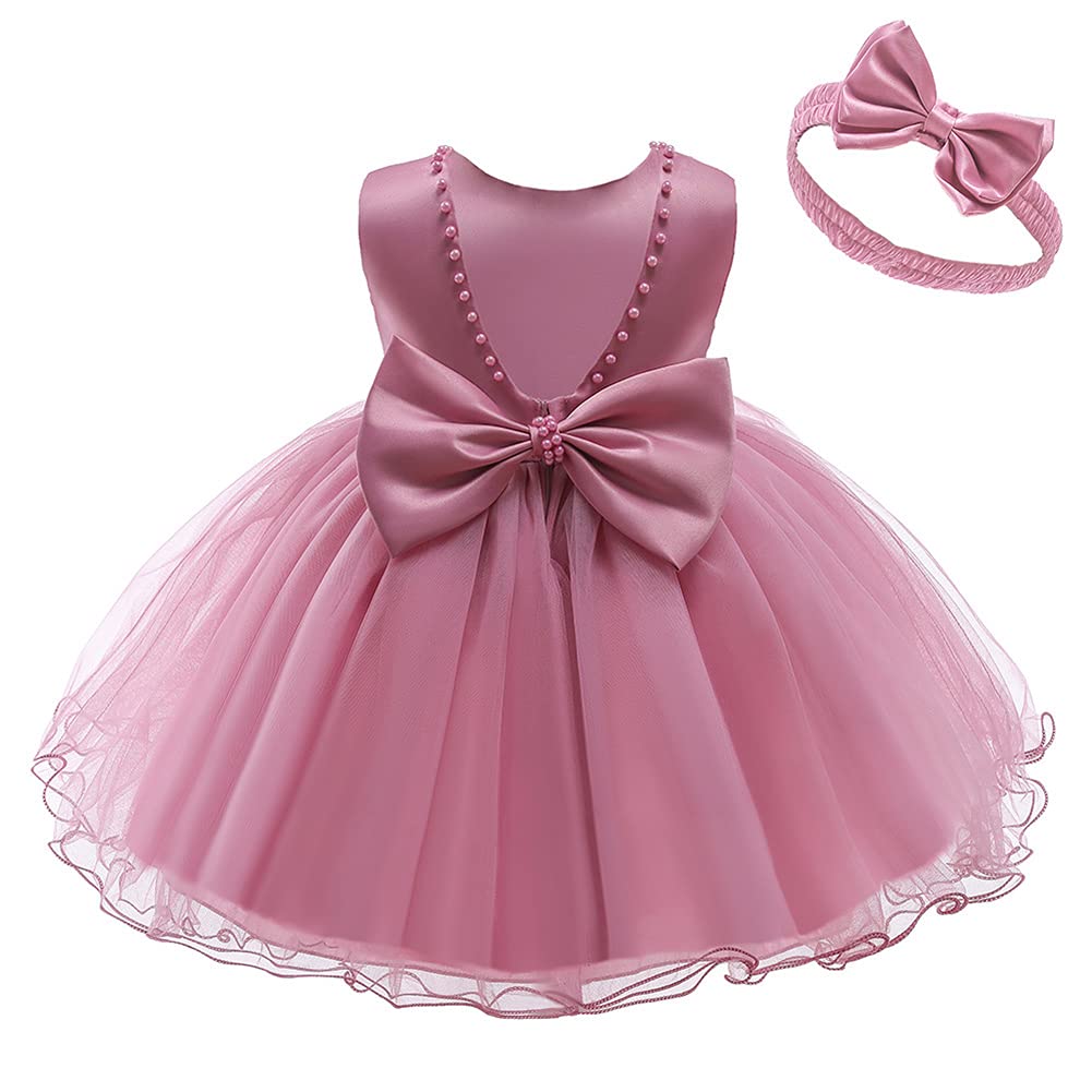 IBAKOM Princess Flower Girl Dresses for Baby Birthday, Baptism, Christmas, Wedding & Bridesmaid - Elegant Prom Party Gown with Matching Headwear - Perfect for Special Occasions & Photo Shoots