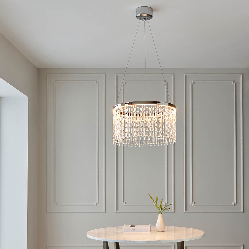 Boleyn LED Crystal Pendant Light - Modern Chandelier for Dining Room, Bedroom & Living Room - Elegant Ceiling Lighting Fixture with Dimmable LED Bulbs