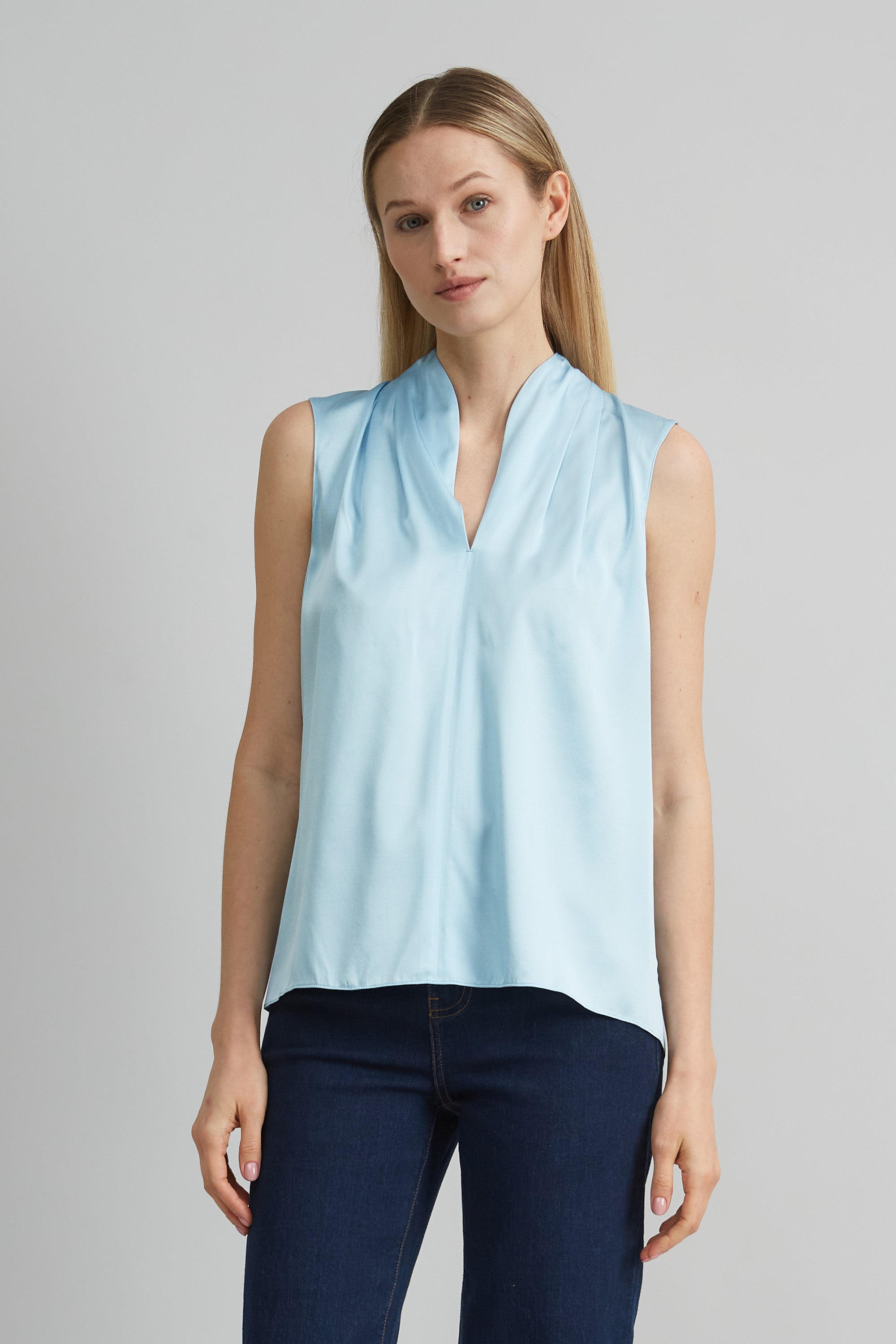 Sleeveless Silk Satin Contour Shirt for Women - Elegant Blouse for Office, Party & Special Occasions