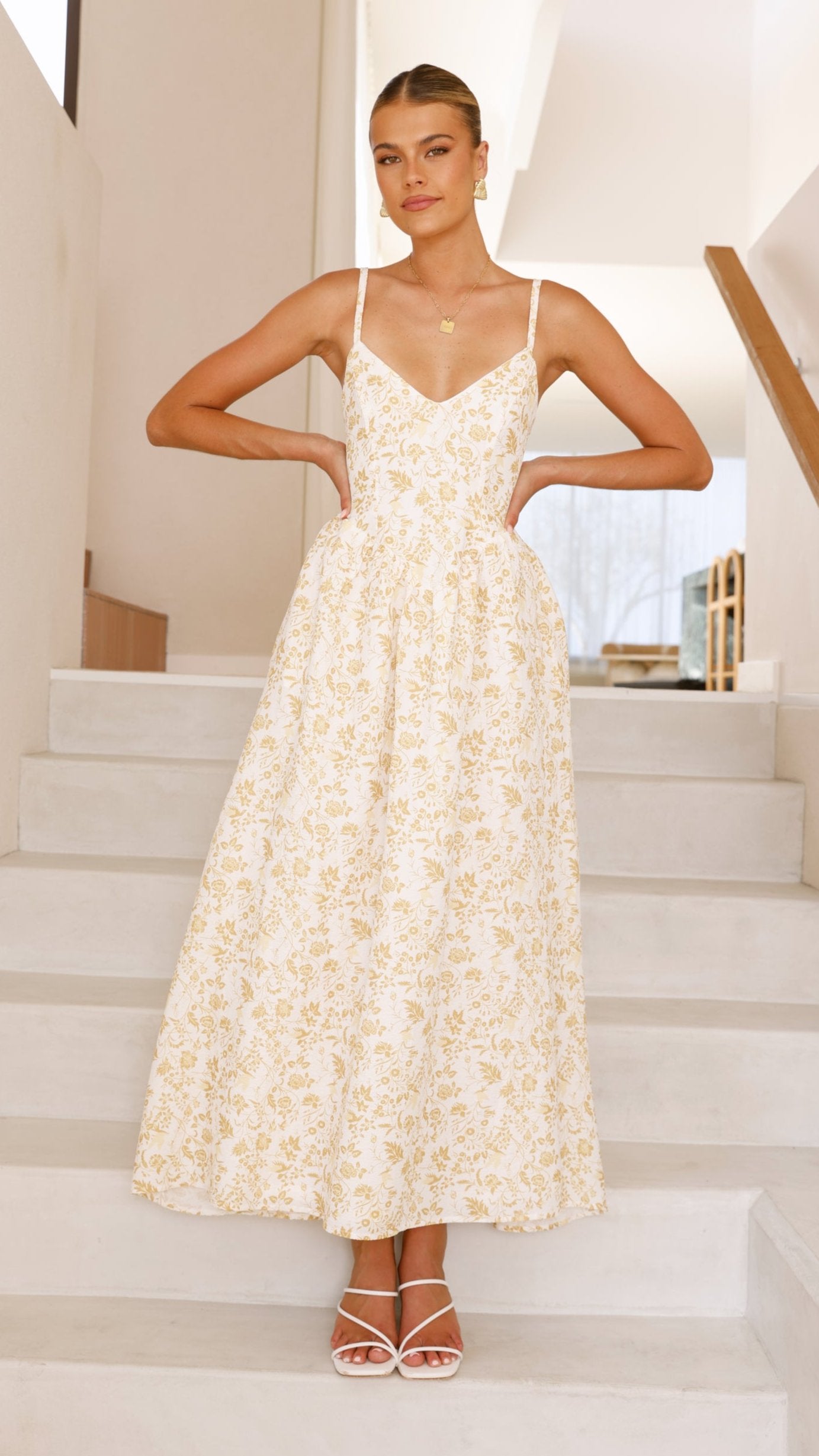 Azura Maxi Dress - Flowy Yellow Floral Print Summer Dress for Women | Beach Wedding, Vacation & Casual Outfit