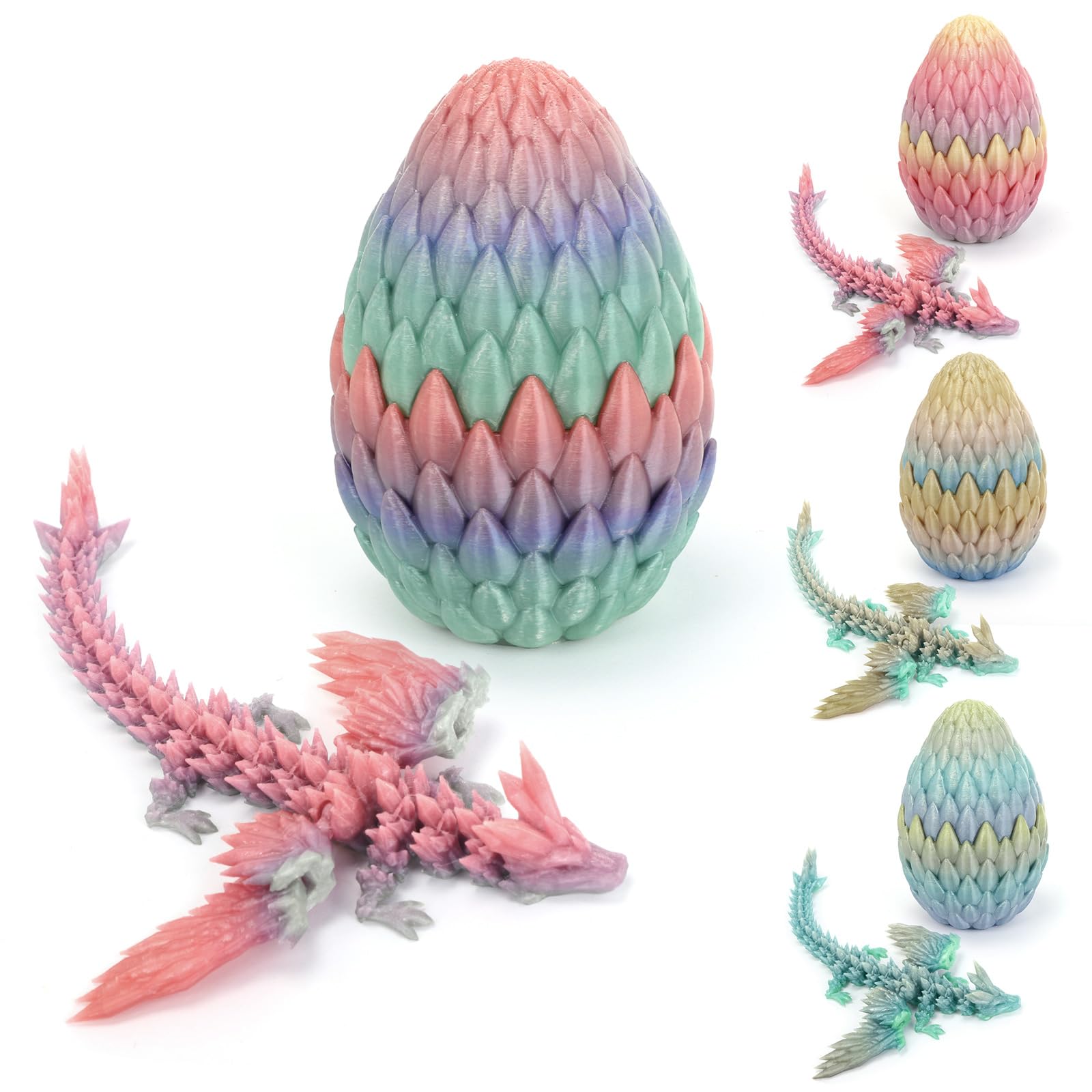 3D Printed Dragon with Wings - Flying Dragon Egg Fidget Toy with Mystery Crystal Dragon Inside - Anxiety Relief Stress Toy for Kids & Adults - Articulated Joints for Play, Collecting & Gift Giving