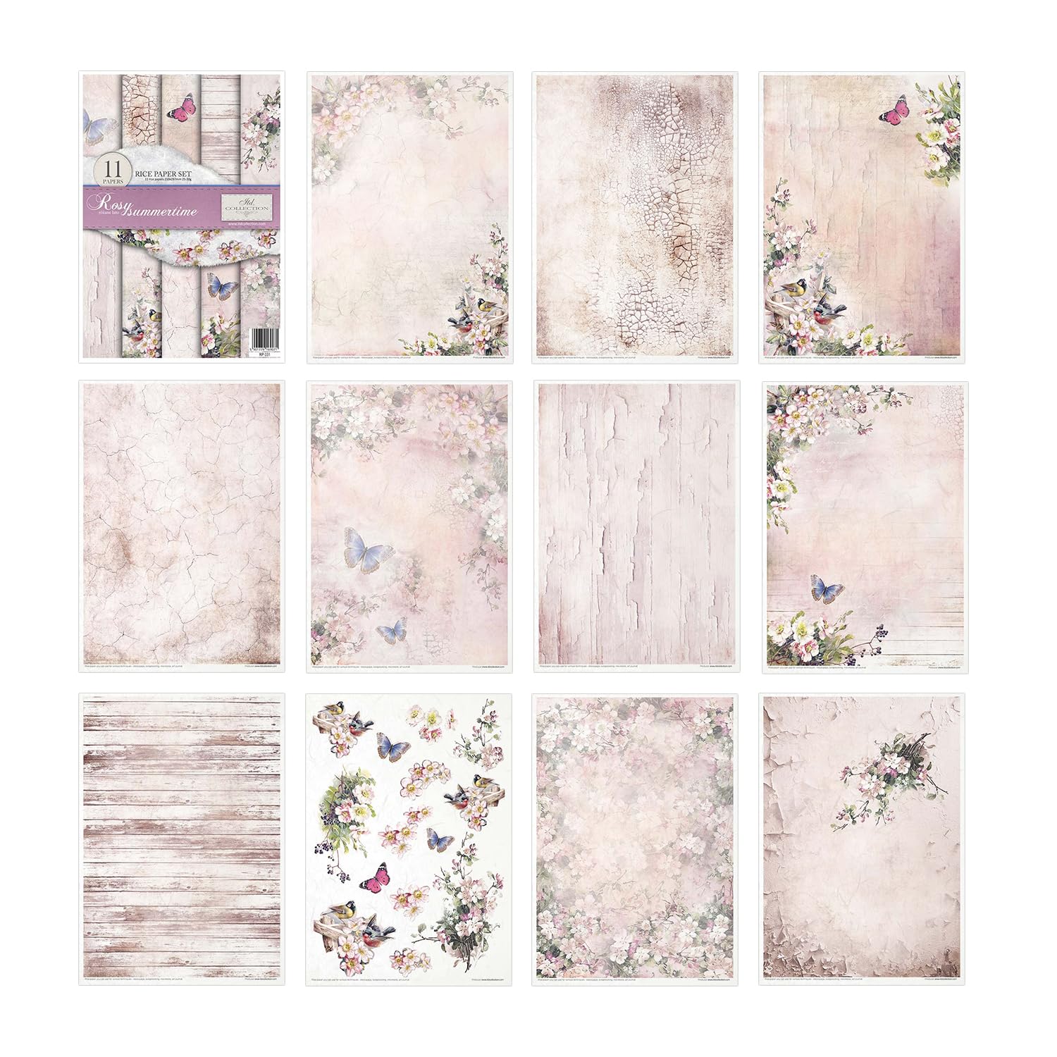 Rosy Summertime Rice Paper RP031 - 29.7 x 21 cm (11.7 x 8.3 inches) Watercolor Paper for Painting, Calligraphy & DIY Crafts - Perfect for Artists, Students & Craft Enthusiasts