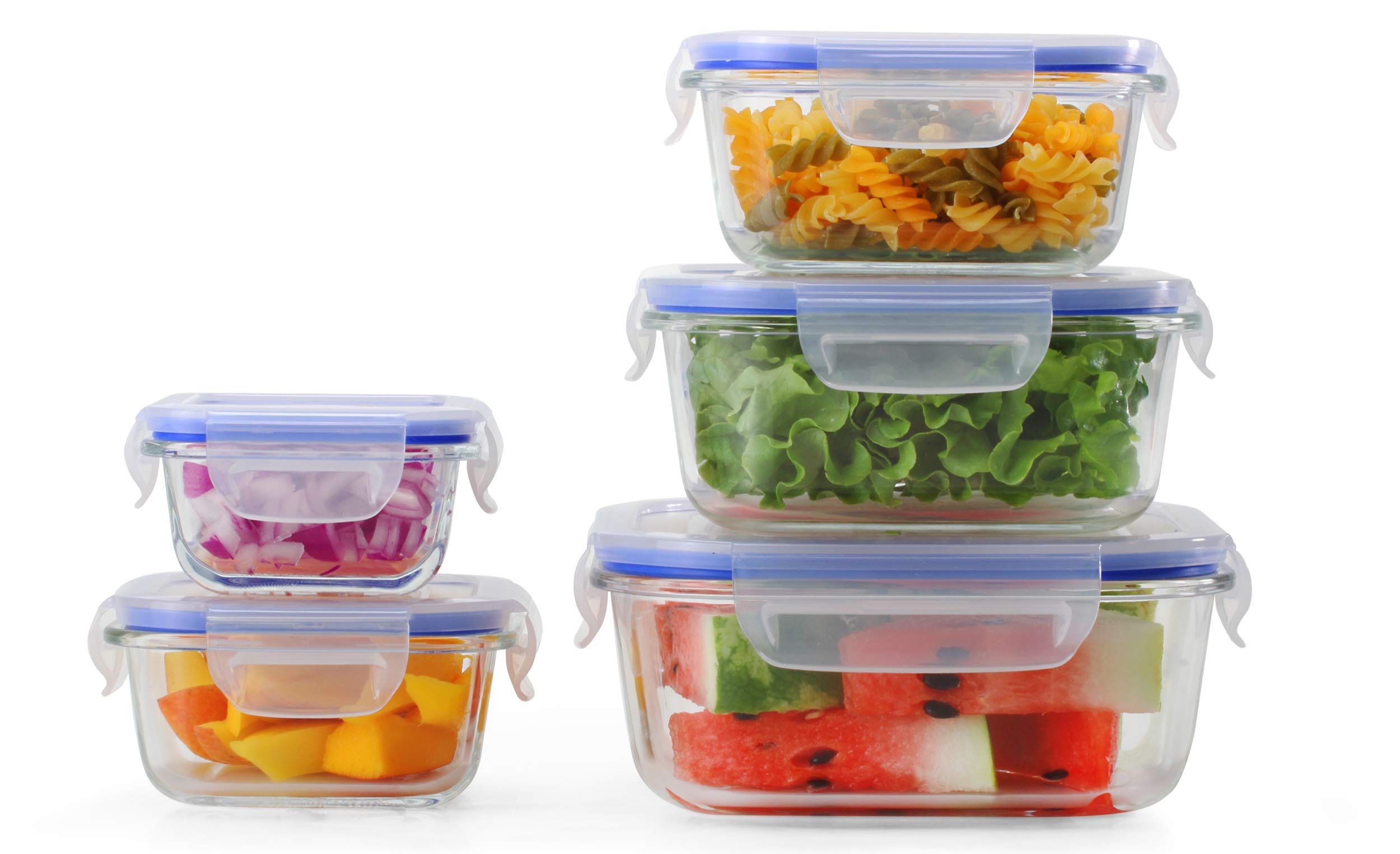 5-Pack Square Borosilicate Glass Airtight Food Storage Containers with Locking Lids - Heat Resistant, BPA-Free - Ideal for Meal Prep, Leftovers & Pantry Organization (Popit Brand)