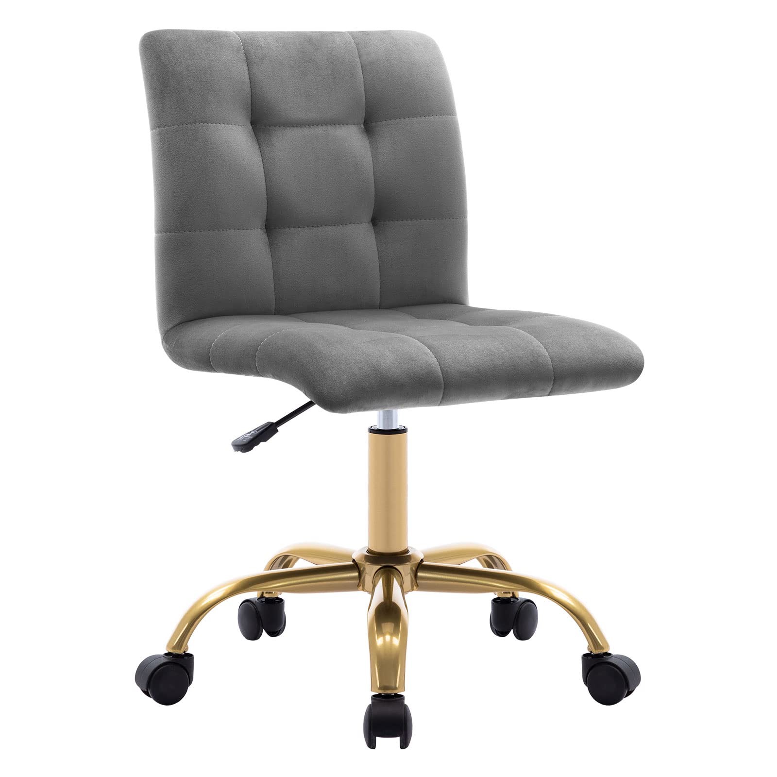 Duhome Adjustable Rolling Office Chair for Teens - No Arms Task Chair with Backrest, Grey Velvet - Perfect for Home Office, Bedroom, Barber Shop & Study Room