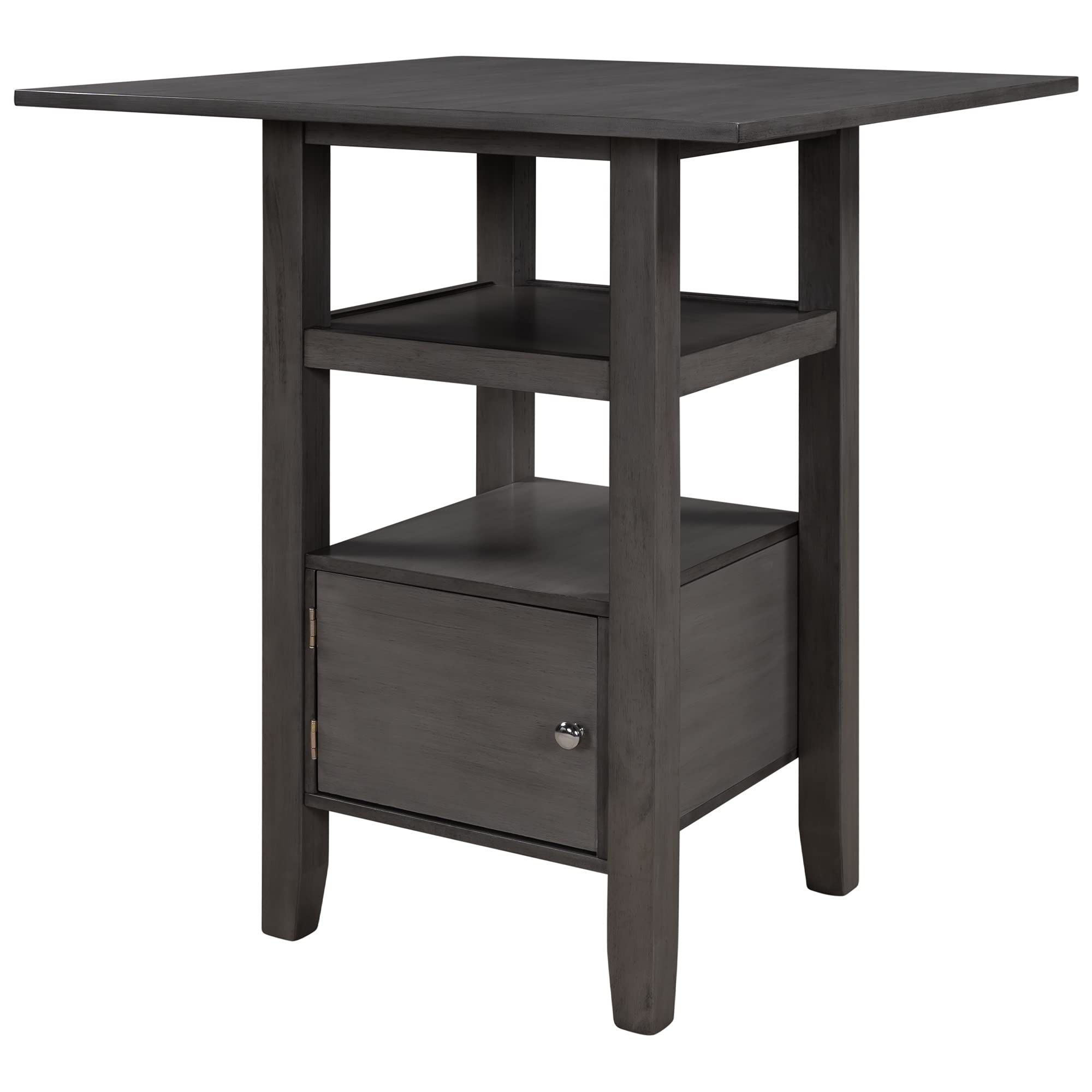LINCHUN Counter Height Wood Kitchen Dining Table Set with Storage Cabinet & Shelf - Space-Saving Gray Durable Table for Small Spaces | Perfect for Apartments, Breakfast Nooks & Compact Dining Areas
