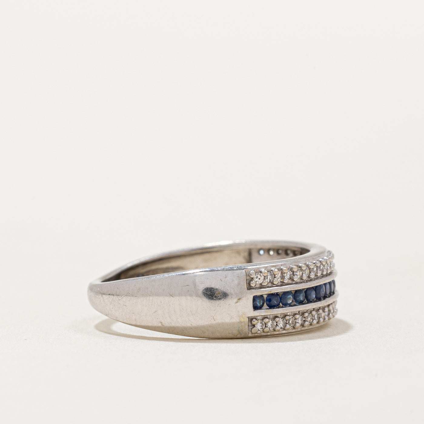 Sapphire and Diamond Row Band Ring - 0.25ctw Sapphire & 0.10ctw Diamond - Size 6 - Elegant Wedding, Anniversary or Gift Jewelry for Women