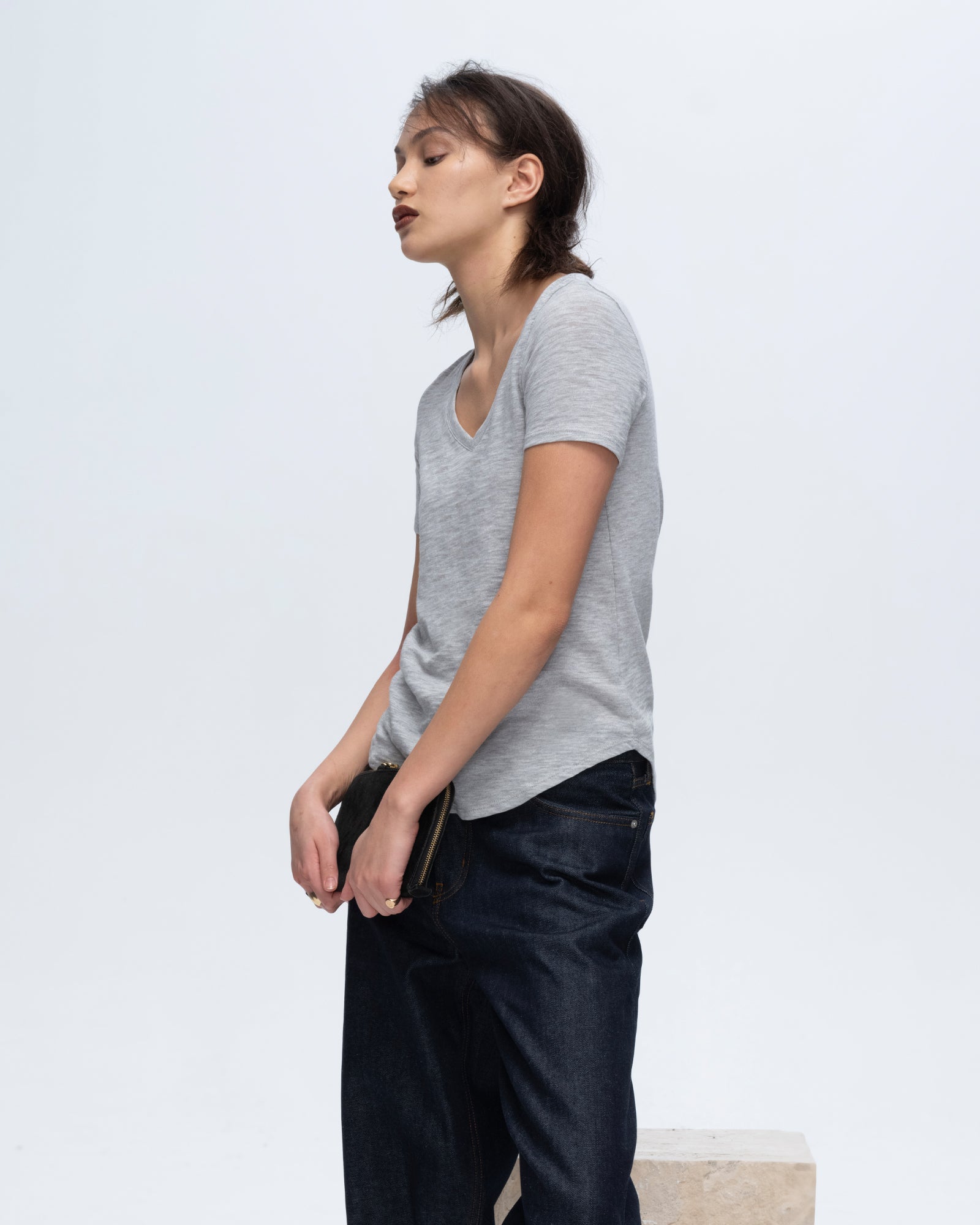 Slub Jersey Classic V Neck T-Shirt for Men & Women | Soft Heather Grey Cotton Tee | Casual Everyday Wear & Layering