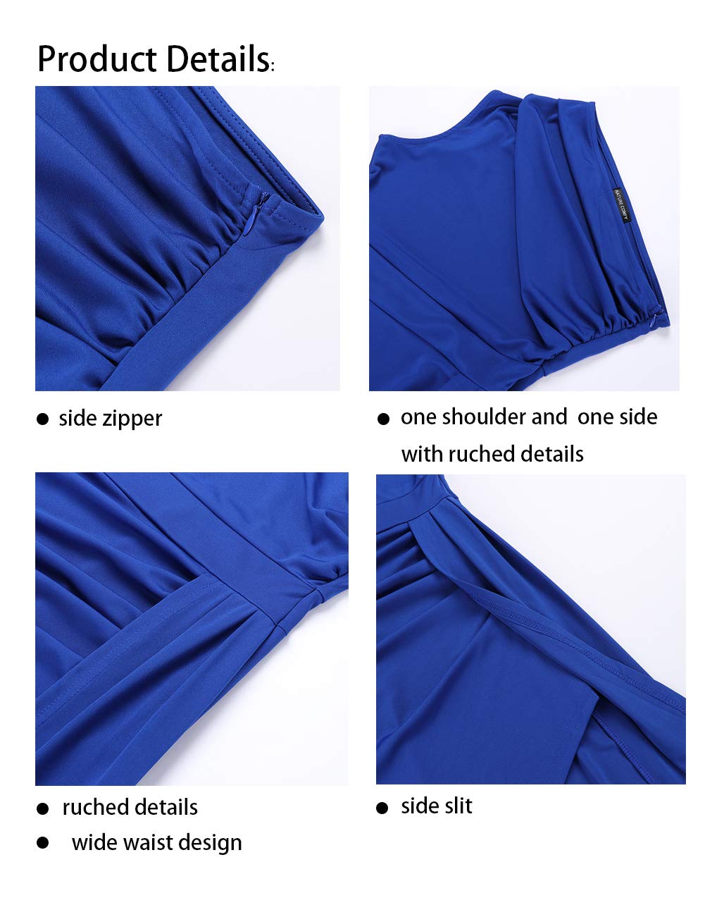 Elegant One Shoulder Sleeveless Ruched Cocktail Dress for Women - High Slit, Solid Color Party Gown for Night Out, Wedding Guest, and Special Occasions