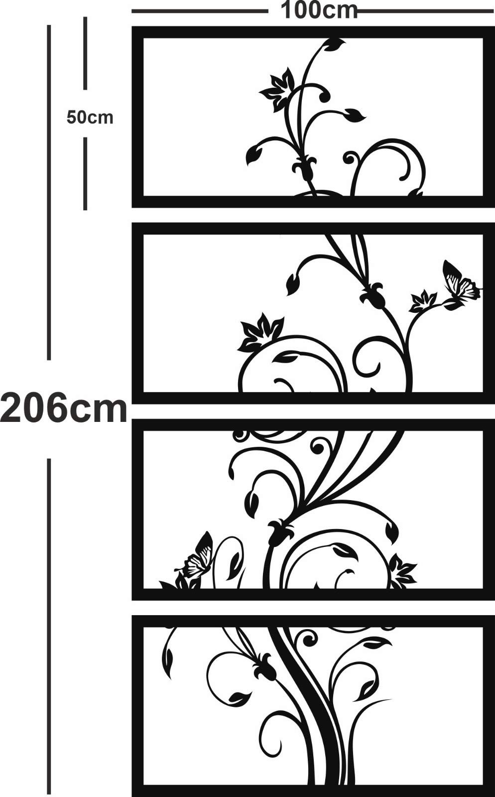 DEKADRON 4-Panel Metal Wall Art Decor - Modern Flower & Tree Design for Home & Office - Housewarming Gift - 39