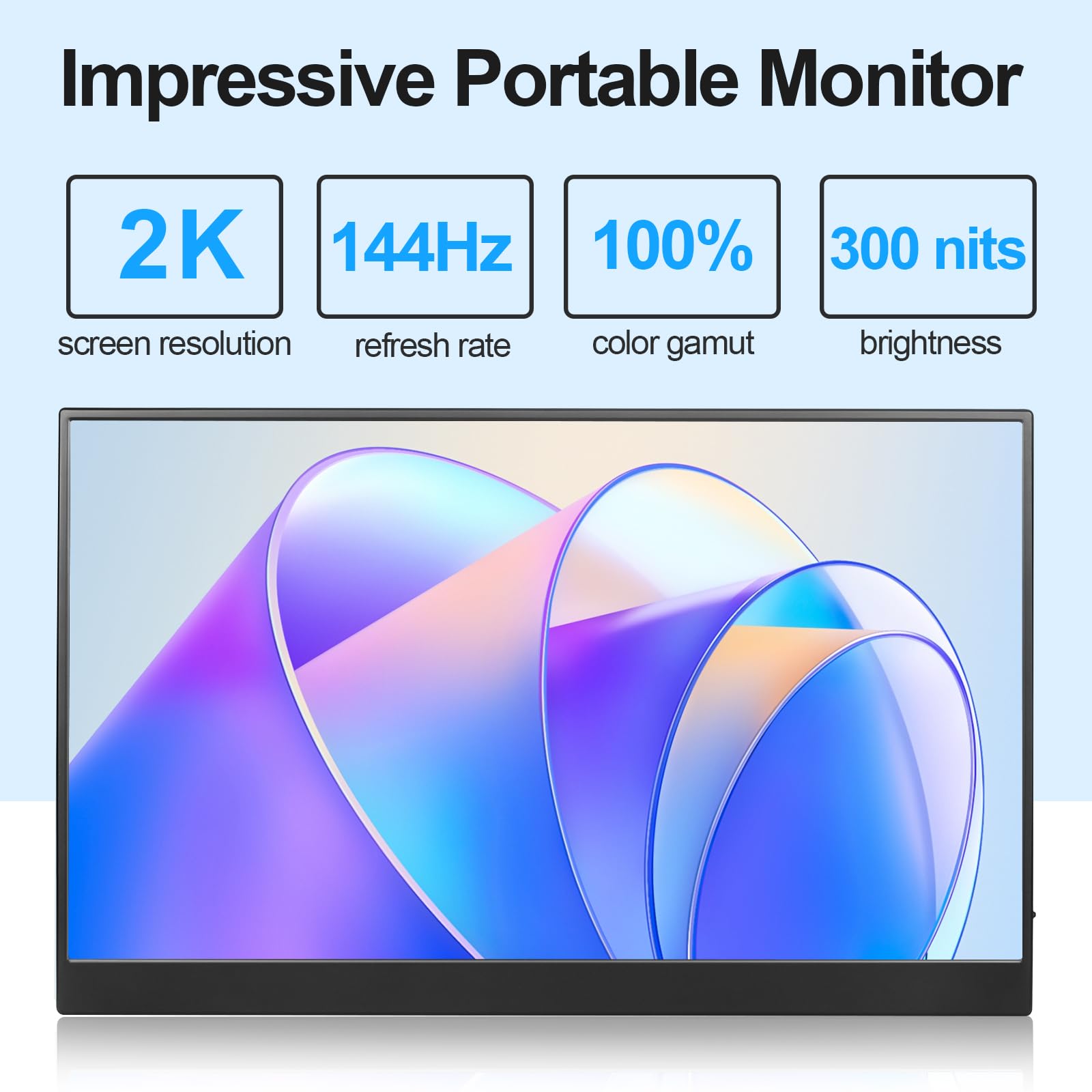 2K 16 Inch Portable Monitor with 144Hz Refresh Rate, 2560x1440 Resolution & 100% sRGB - IPS Travel Screen for Laptop, PC, Phone, Xbox, PS4/PS5, Nintendo Switch | Includes Smart Cover | Perfect for Gaming, Work & Entertainment On-The-Go