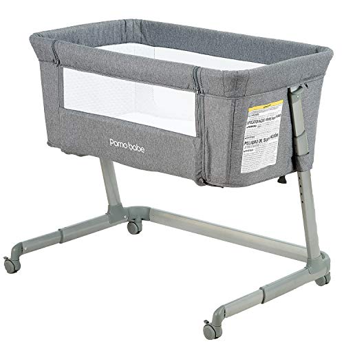 Pamobabe Portable Baby Bedside Sleeper - Foldable Crib for Newborns & Infants, Grey - Perfect for Co-Sleeping, Nursery, Travel & Small Spaces