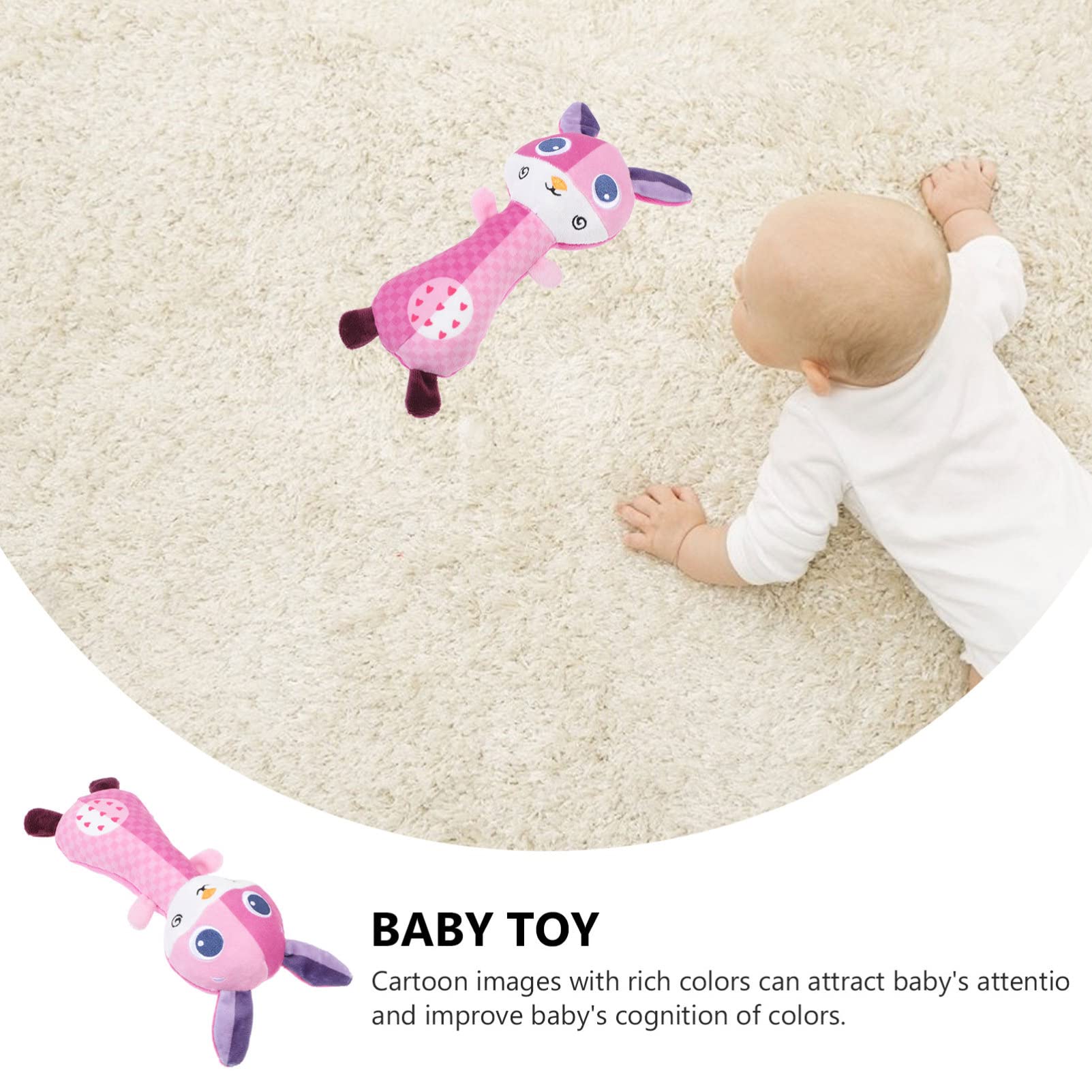HEMOTON 3-Piece Baby Rattle Toy Set - Soft Plush Handheld Stick Cars with PP Cotton, Pink Cartoon Rattles for Newborns & Infants | Perfect for Sensory Play, Teething Relief & Early Learning Development