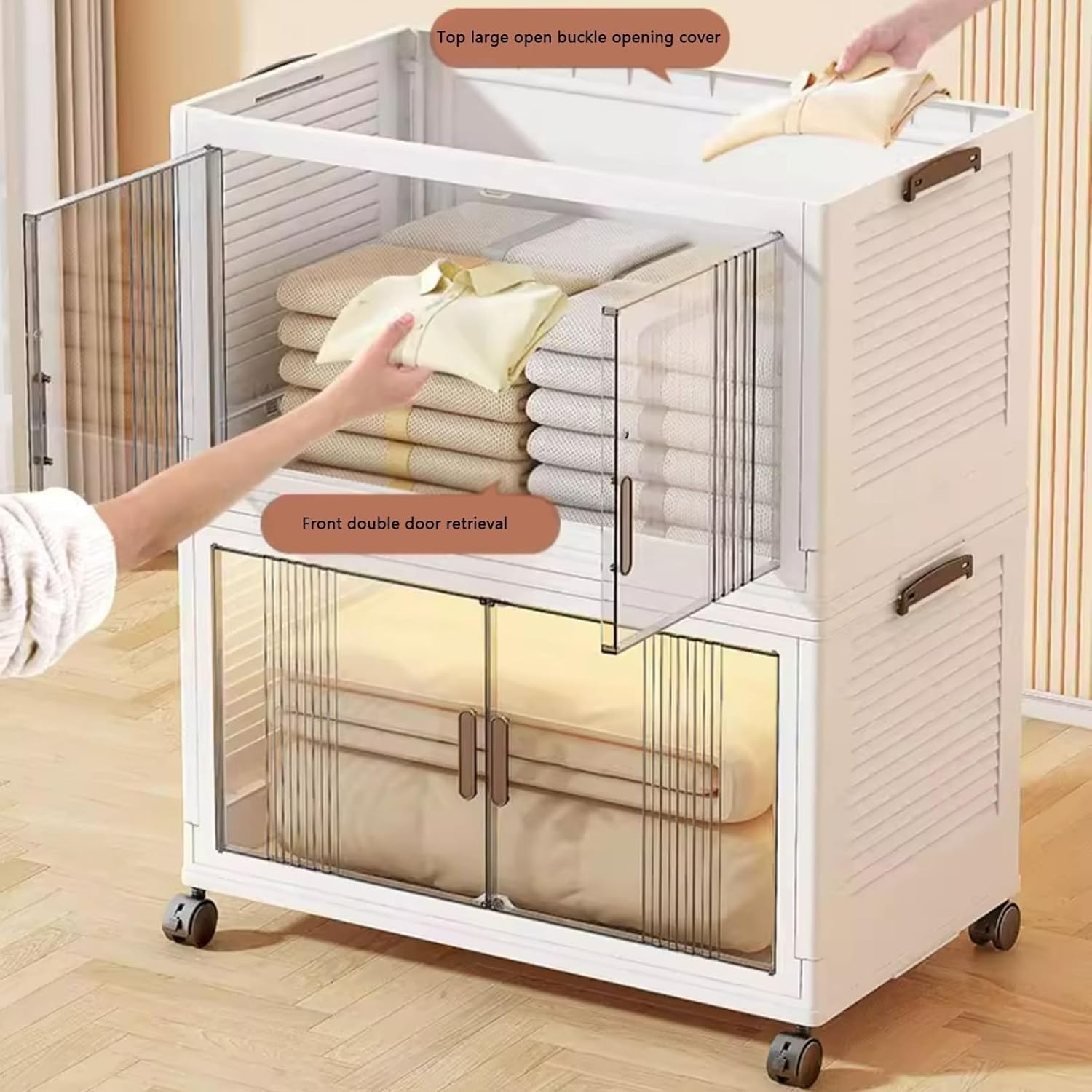 Large Stackable Storage Bins with Lids & Wheels - Plastic Organization Cube Box for Home, Office, Garage & Closet Storage - Perfect for Organizing Toys, Clothes, Documents & Seasonal Items