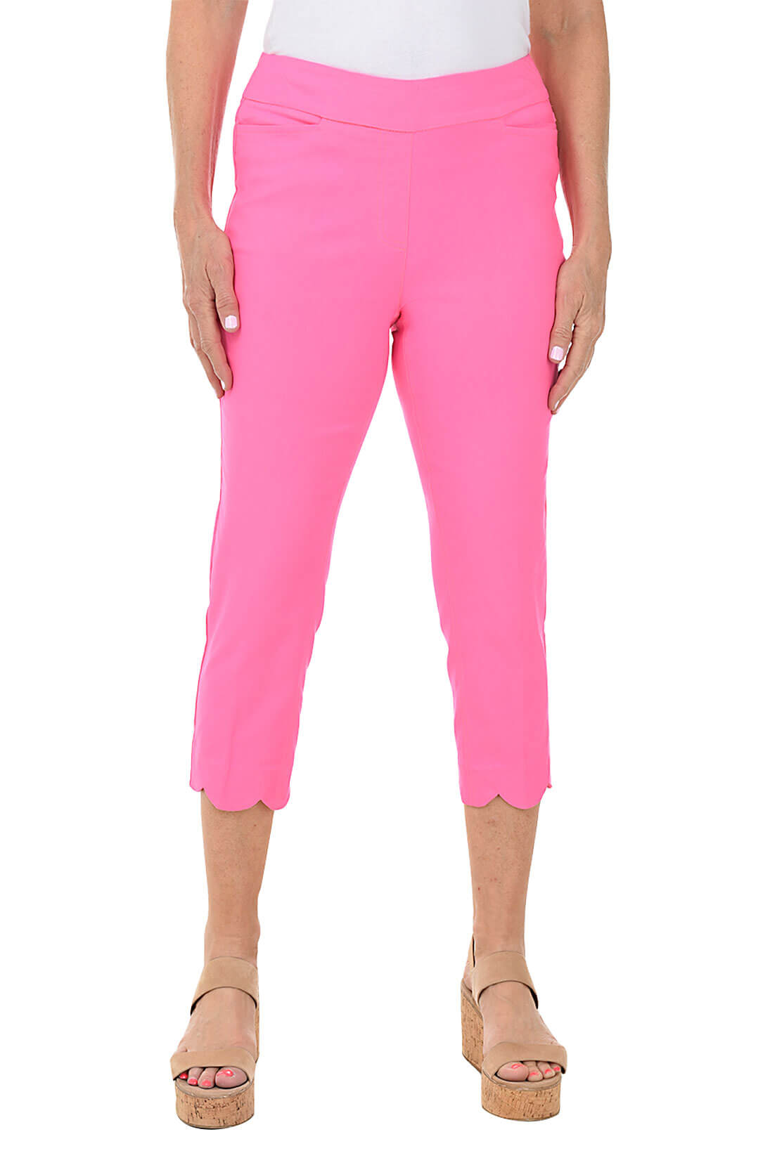 Stylish Women's Pull-On Scalloped Hem Capri Pants - Comfortable Stretch Ankle Pants for Casual Wear, Summer Outfits & Beach Vacations
