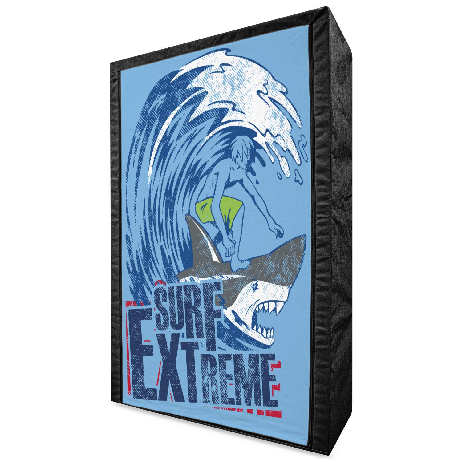 Vintage Portable Fabric Wardrobe with Surfer & Shark Print - 42.5