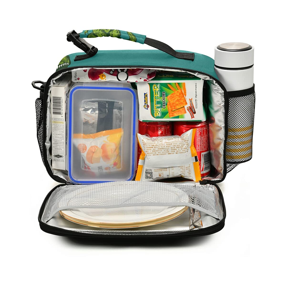 Dinosaur Lunch Box for Kids - Insulated Cooler Bag with Adjustable Shoulder Strap, Cute Surfer Dino Design - Perfect for School, Picnic, Beach & Skateboarding