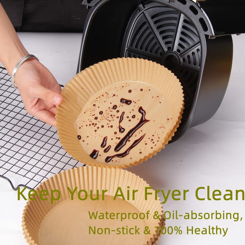 100 Pcs Air Fryer Disposable Paper Liners - 6.3 Inch Non-Stick Round Parchment Sheets, Oil Resistant & Waterproof Food Grade Baking Paper for Microwave, Oven & Air Fryer (Unbleached, Natural) - Perfect for Healthy Cooking & Easy Cleanup