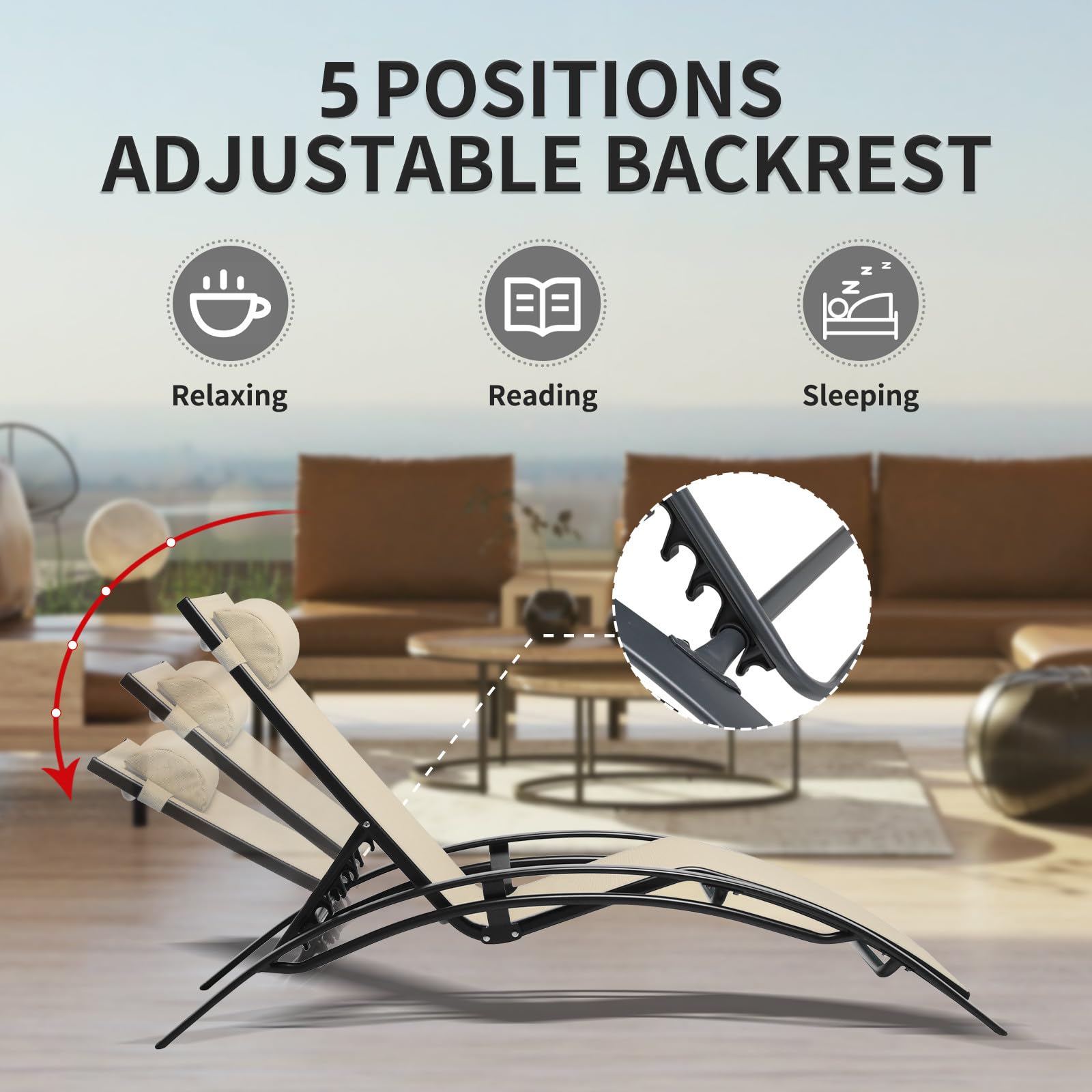3-Piece Patio Chaise Lounge Chair Set - Aluminum Outdoor Recliner with Adjustable Headrest & Side Table - Sunbathing, Poolside & Beach Loungers for Garden, Lawn & Backyard (Beige) - Perfect for Relaxing, Tanning & Outdoor Entertaining