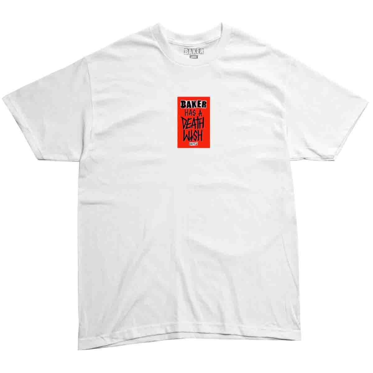 Baker Has A Deathwish Part 2 T-Shirt - White Cotton Graphic Tee for Men | Streetwear Fashion & Skater Style
