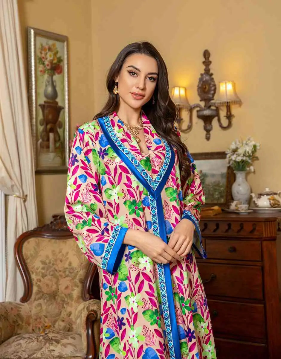 Elegant Hotfix Rhinestone Floral Kaftan Dress for Women - Eid Jalabiya Party Wear, Summer Beach Cover Up, Boho Maxi Dress for Special Occasions