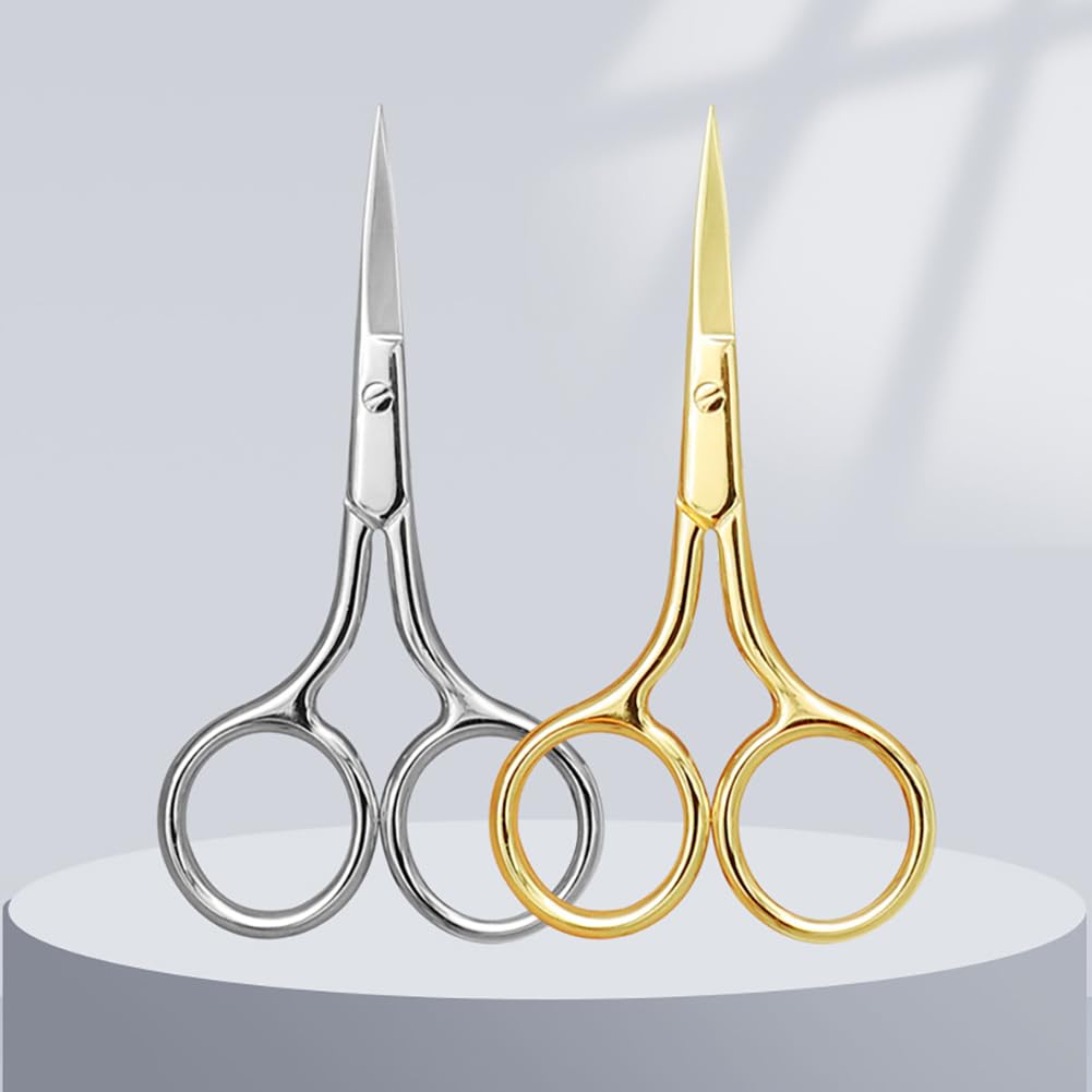 3 Pack Stainless Steel Eyebrow & Nose Hair Trimming Scissors - Straight Tip Grooming & Beauty Scissors for Women (Golden) - Perfect for Eyebrow Shaping, Facial Hair Trimming & Personal Grooming