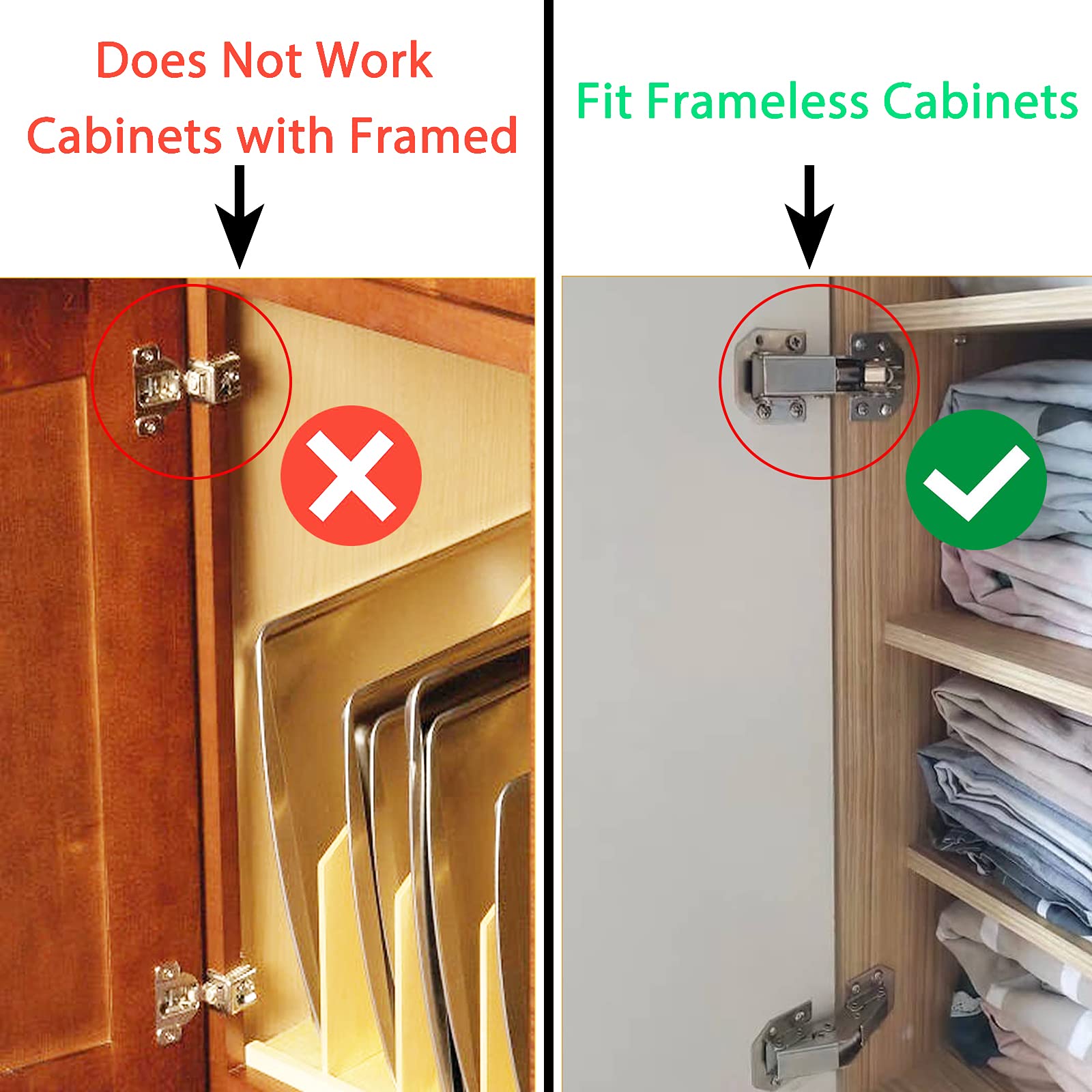 10-Pack Hidden Cabinet Hinges - Frameless Concealed Surface Mount Hinges for Kitchen Cabinets, Wardrobes & Furniture (Easy DIY Installation)