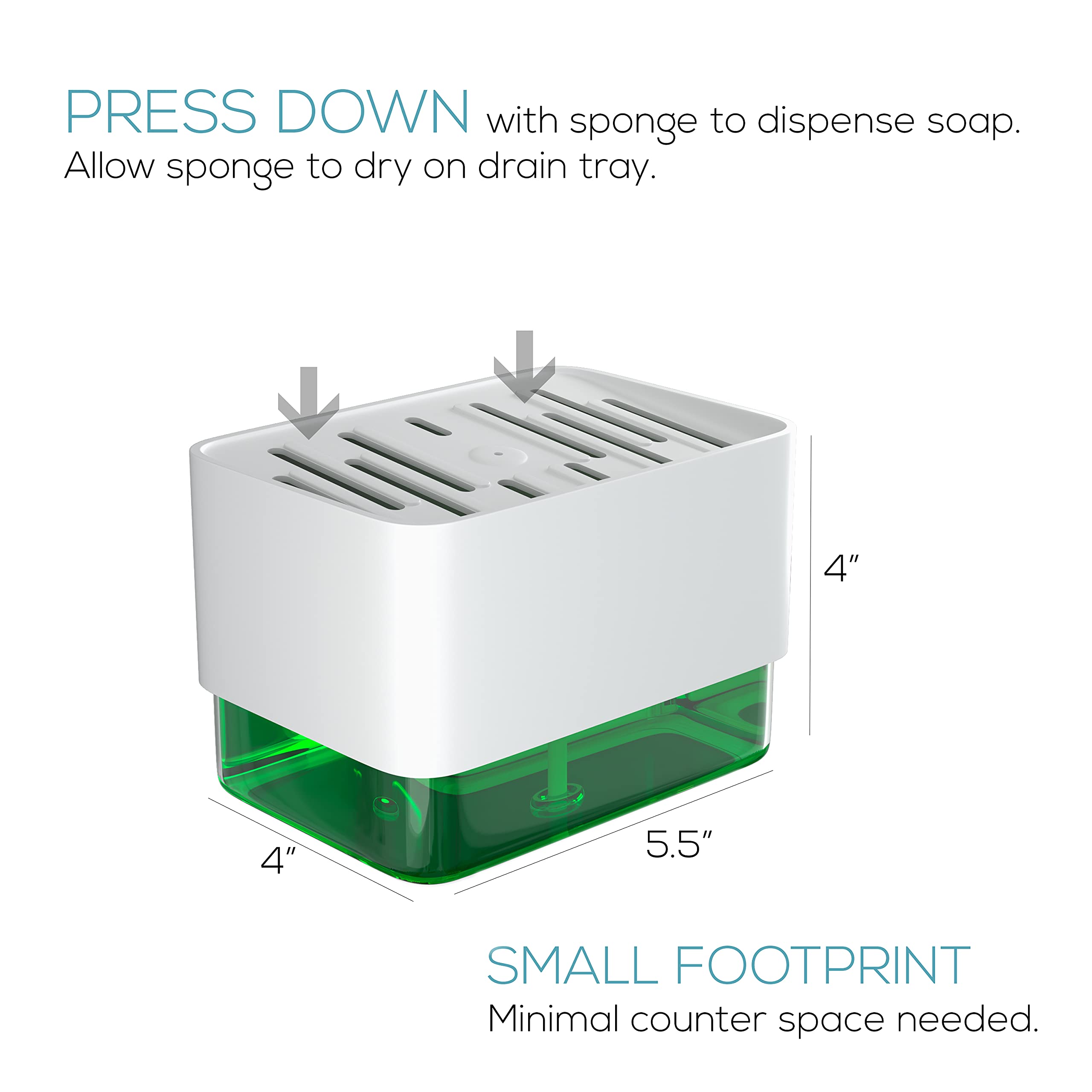 3-in-1 Soap Dispenser with Drain Tray & Sponge Holder - Kitchen Sink Organizer, Dish Soap Pump with Sponges Included - Perfect for Countertop Organization in Home or Restaurant Kitchens