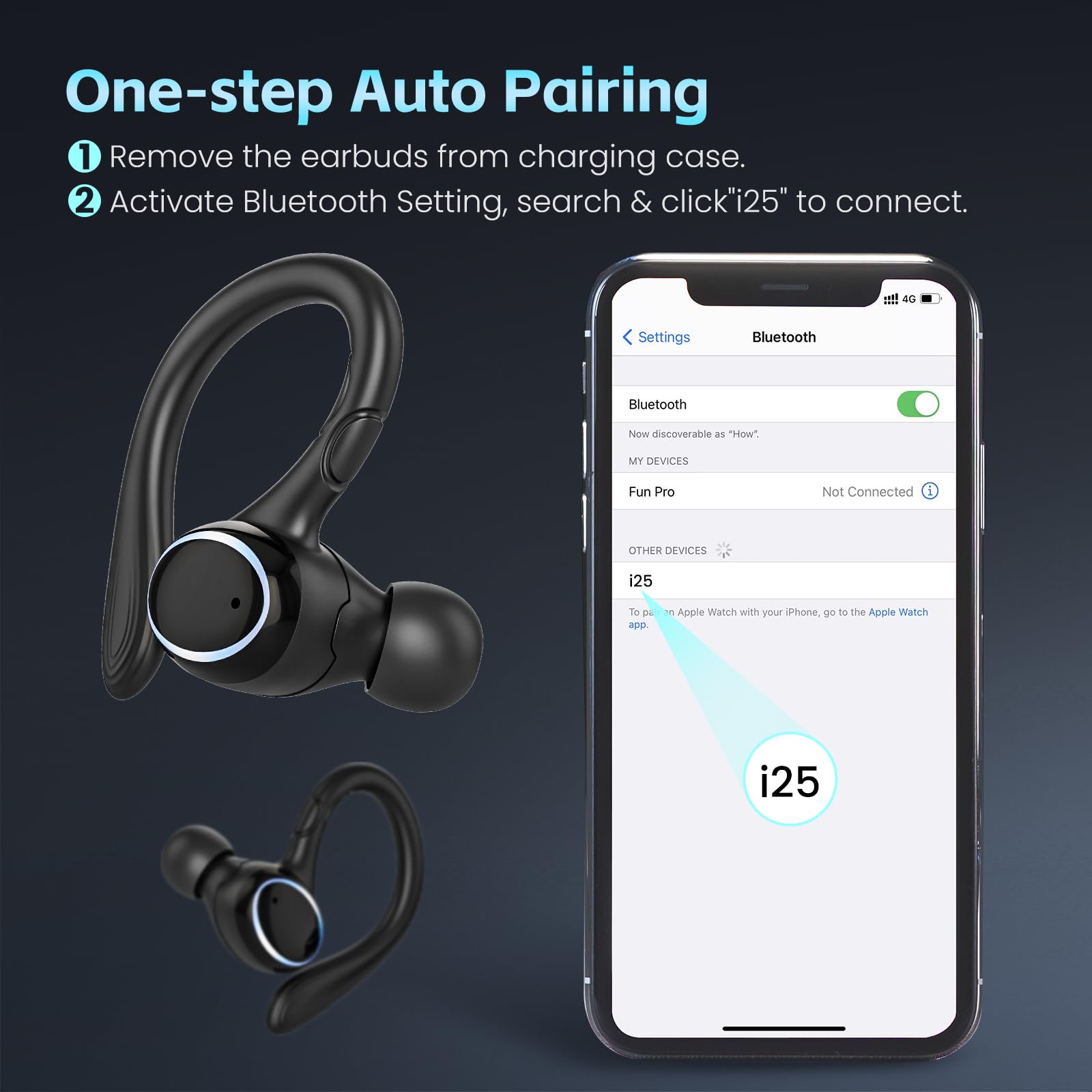 Wireless Bluetooth Earbuds with 56Hrs Playtime, IPX7 Waterproof, Wireless Charging Case & Earhooks - Perfect for Sports, Running, Gym & Outdoor Activities (Black)