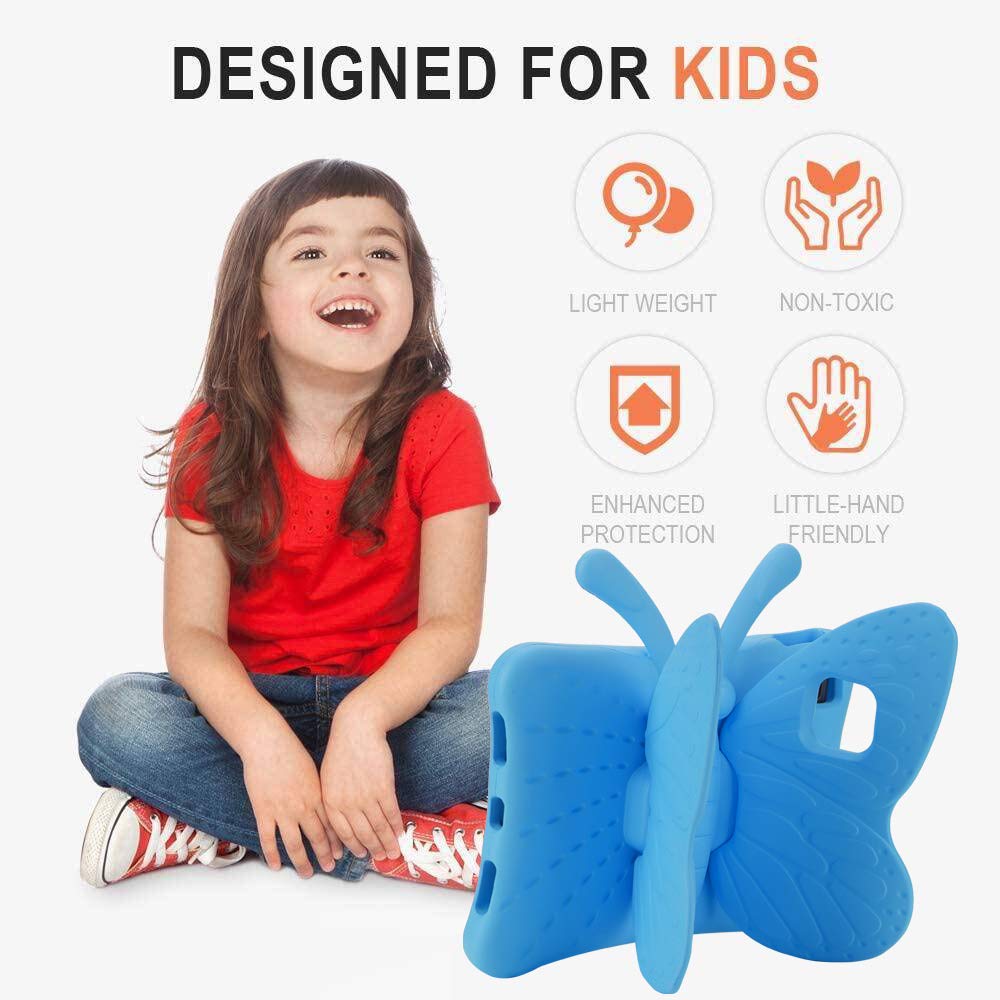 **Shockproof Heavy Duty Rugged Kids Case for iPad Air 4/5/6 (10.9 Inch, 2022/2024) - Lightweight EVA Full Cover with Foldable Stand, Butterfly Design - Perfect for Boys, Girls & Toddlers (Blue) - Ideal for School, Travel & Playtime Protection**