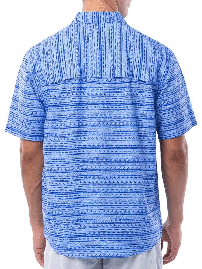 Guy Harvey GHV56052 Men's Performance Fishing Shirt with Bait Stripes - Powder Blue | UV Protection & Quick Dry for Saltwater Fishing & Outdoor Activities
