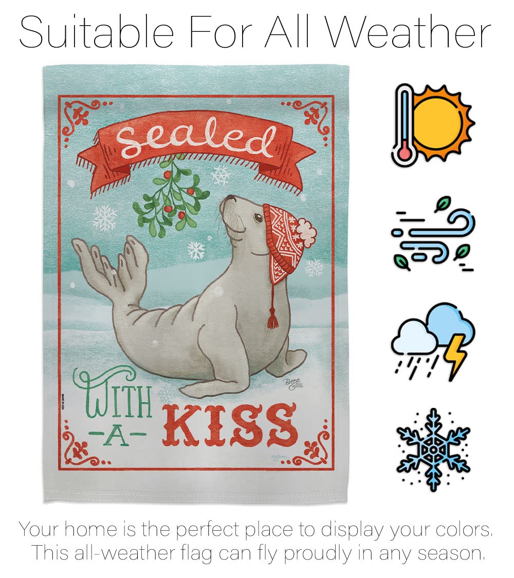 Winter Christmas House Flag Set 28x40 with Flagpole - Breeze Decor HS114154-BO for Holiday Outdoor Decor