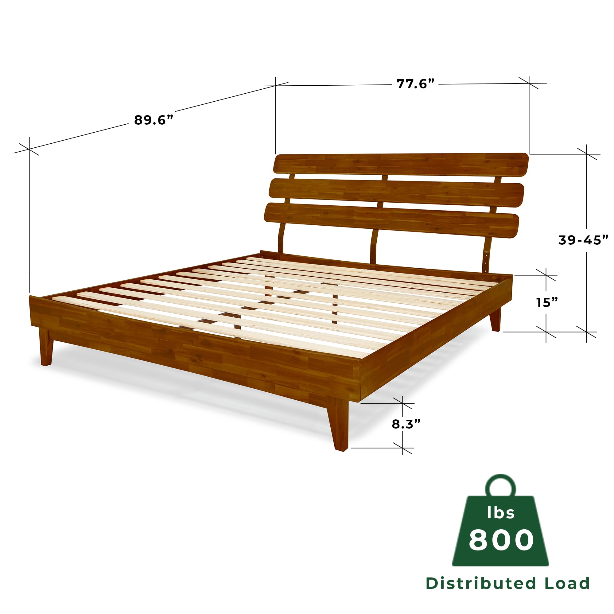 Bme Caden 15 Inch Deluxe Bed Frame with Adjustable Headboard - Mid Century Modern King Size Platform Bed - Solid Acacia Wood Construction - No Box Spring Needed - 12 Sturdy Wood Slats Support - Easy Assembly - Dark Chocolate Finish - Perfect for Master Bedroom, Guest Room & Modern Home Decor