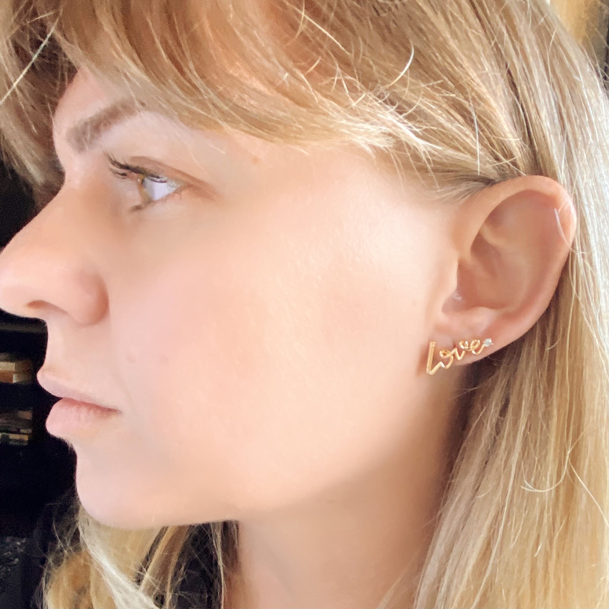 18K Gold Filled Cursive Love Stud Earrings with Cubic Zirconia - Elegant Dainty Jewelry for Women, Perfect for Valentine's Day, Anniversary & Everyday Wear