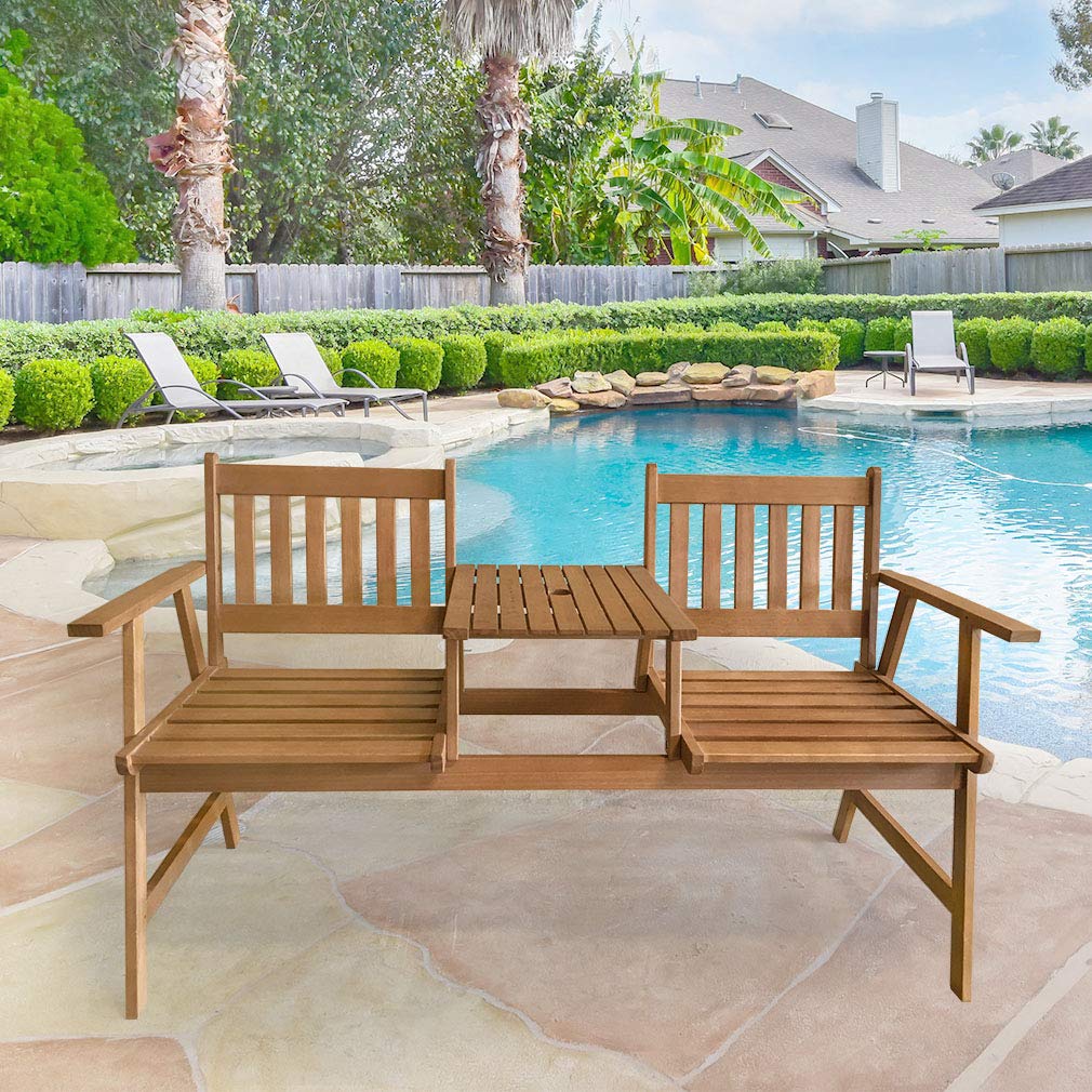 **Acacia Wood Outdoor Patio Bench with Table - Durable Garden Bench for Pool, Beach, Backyard, Balcony, Porch & Deck - Perfect for Relaxing, Lounging & Outdoor Gatherings**