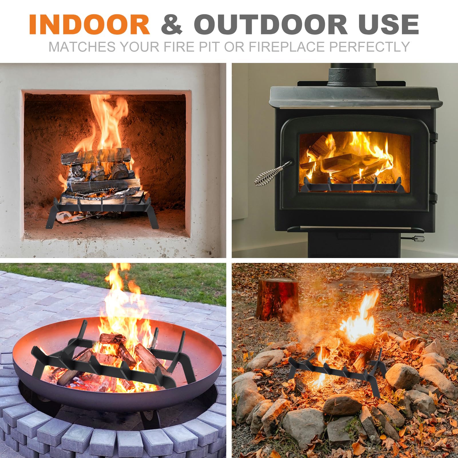 17 Inch Heavy Duty Steel Fireplace Grate - Indoor Fireplace Log Holder & Firewood Rack for Wood Stove | Durable Fireplace Accessory for Cozy Home Heating & Winter Decor