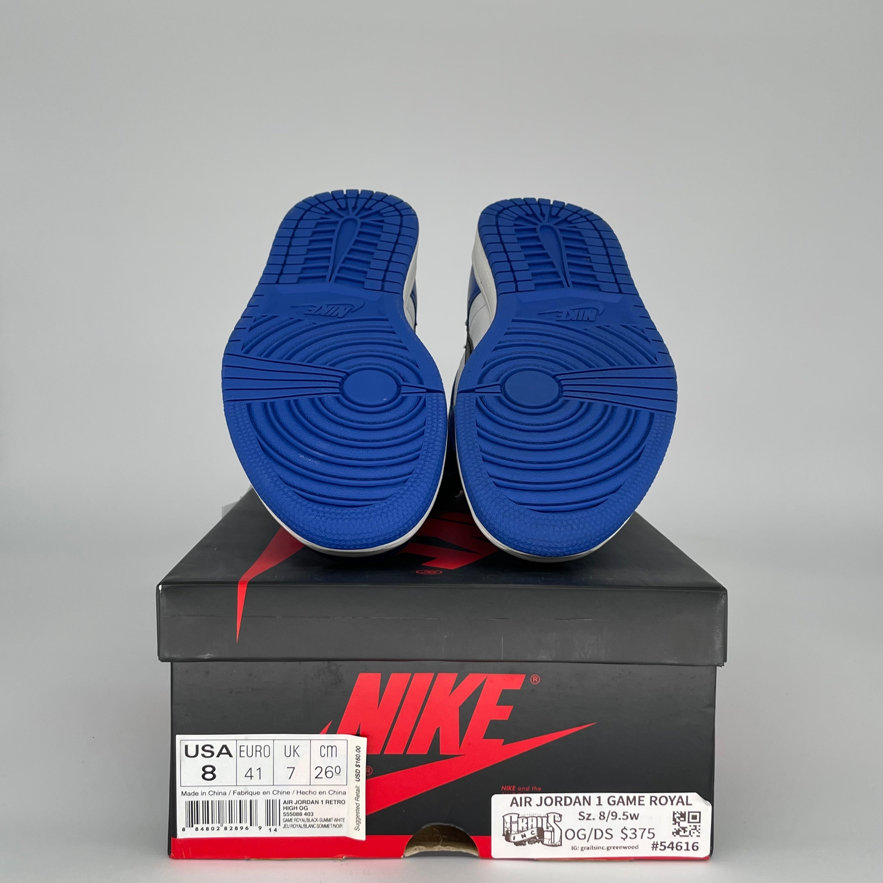 Original Air Jordan 1 Retro High OG 'Game Royal' Men's Basketball Shoes - Size 8 (555088-403) - Perfect for Streetwear & Sneaker Collectors